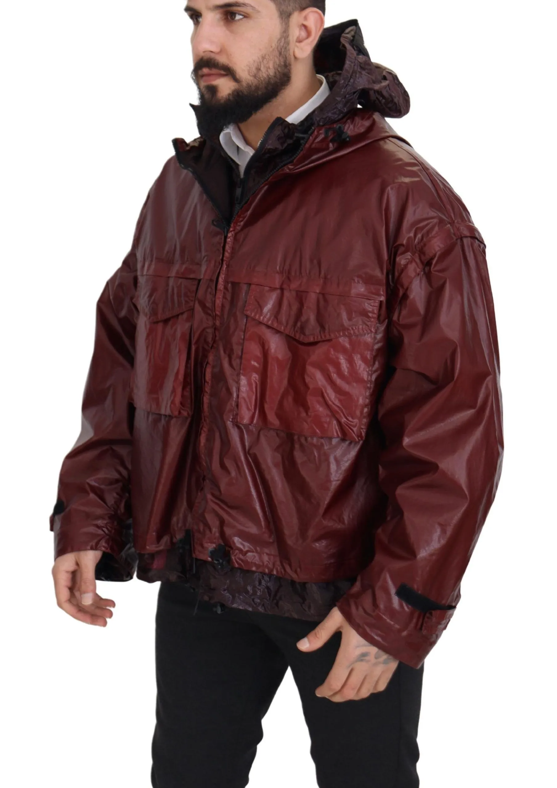 Dolce & Gabbana Men's Elegant Bordeaux Full Zip Hooded Jacket