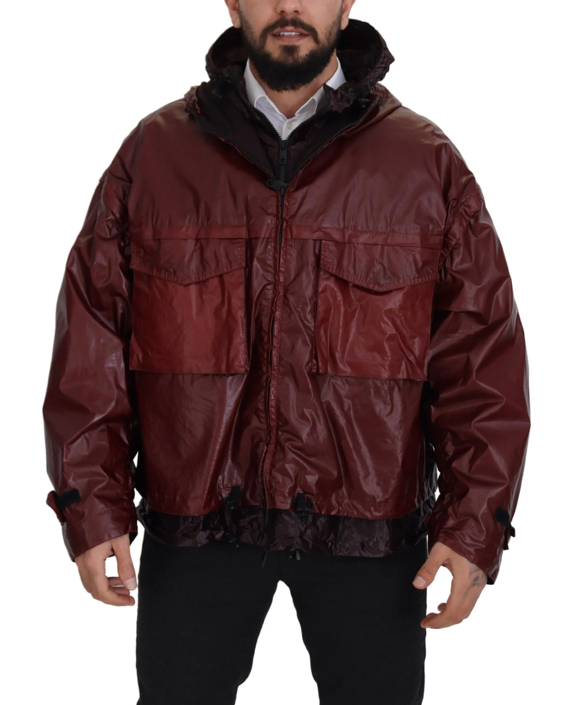 Dolce & Gabbana Men's Elegant Bordeaux Full Zip Hooded Jacket