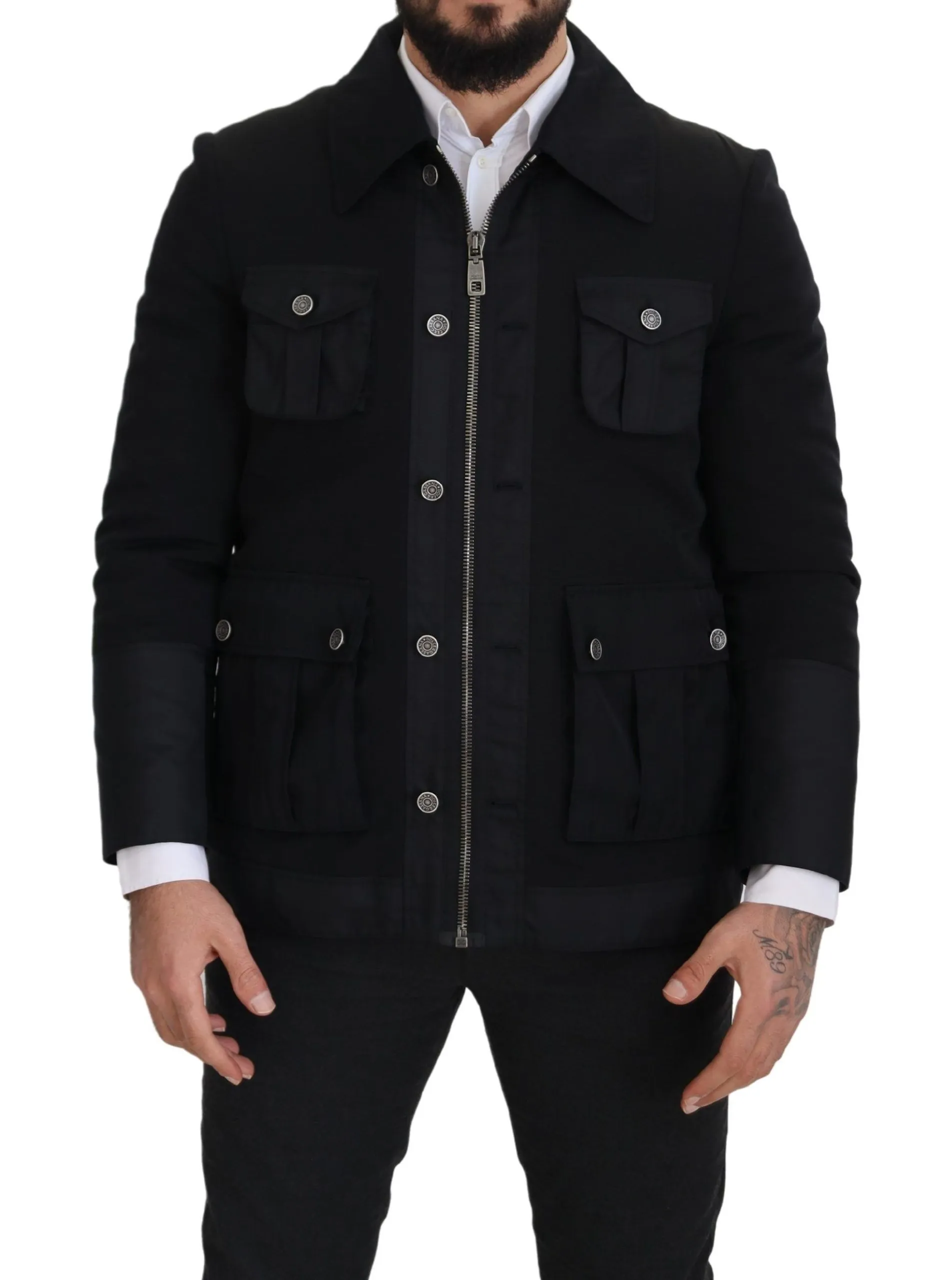 Dolce & Gabbana Men's Elegant Full Zip Black Wool Blend Jacket