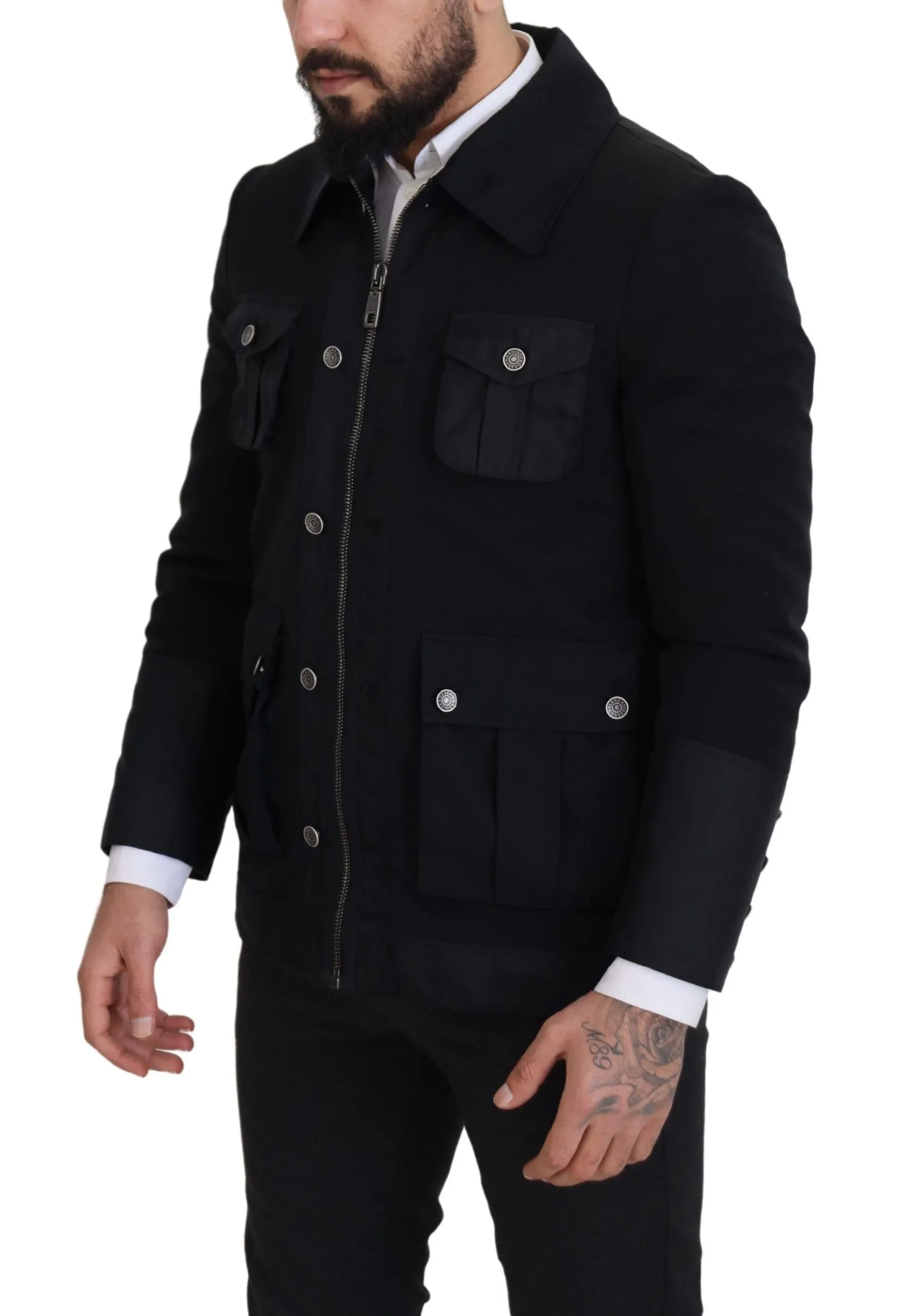 Dolce & Gabbana Men's Elegant Full Zip Black Wool Blend Jacket
