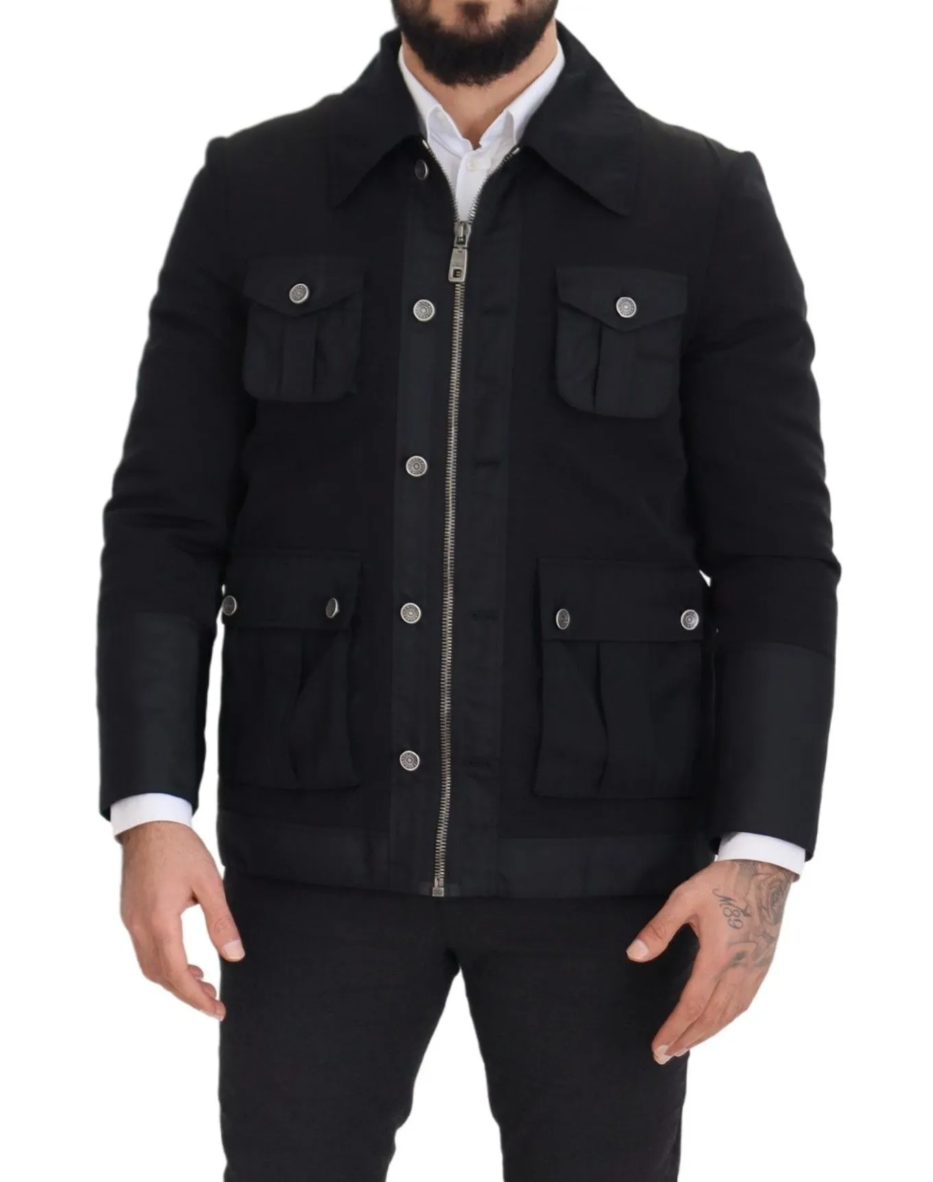 Dolce & Gabbana Men's Elegant Full Zip Black Wool Blend Jacket