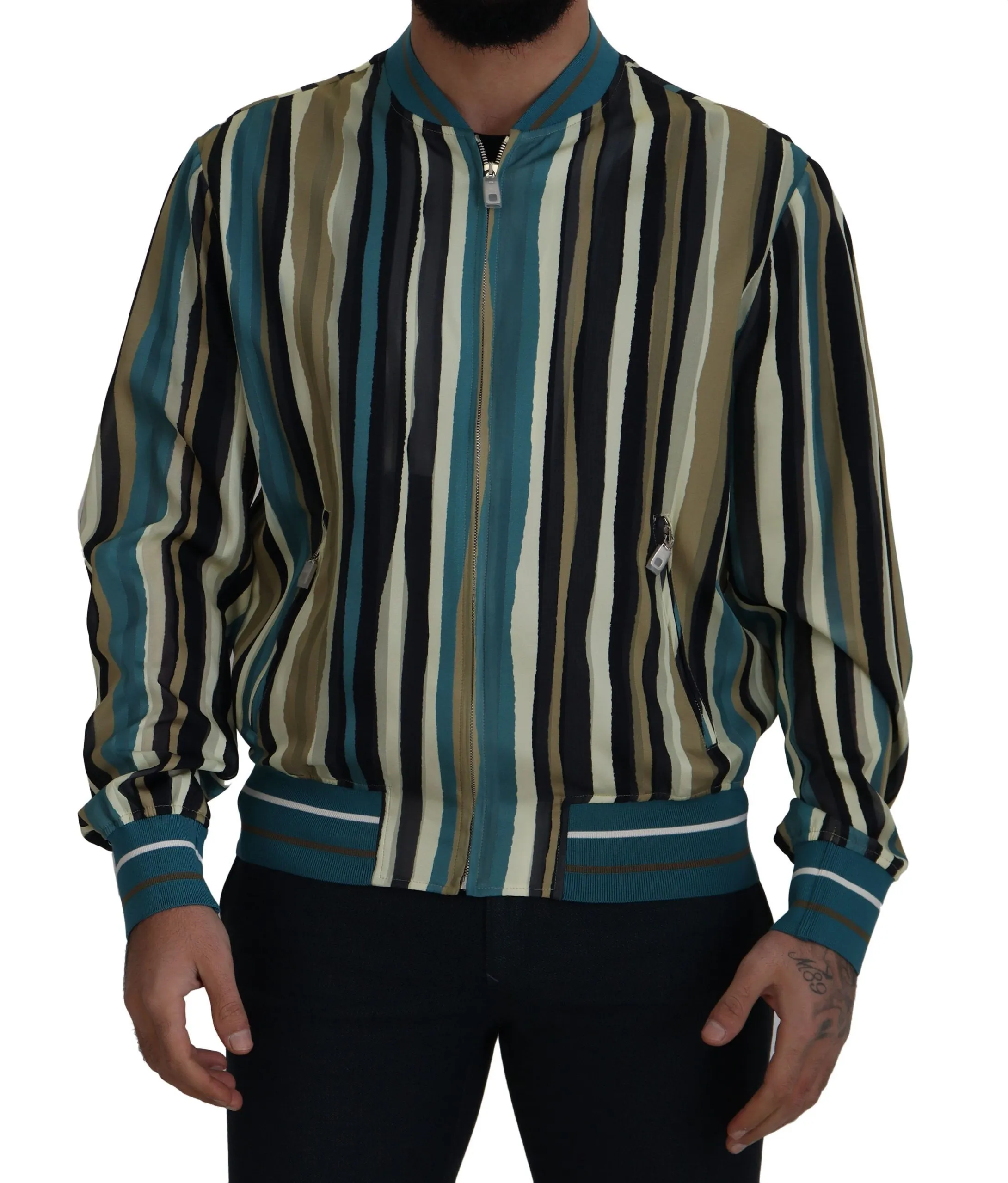 Dolce & Gabbana Men's Multicolor Full Zip Silk Blend Jacket