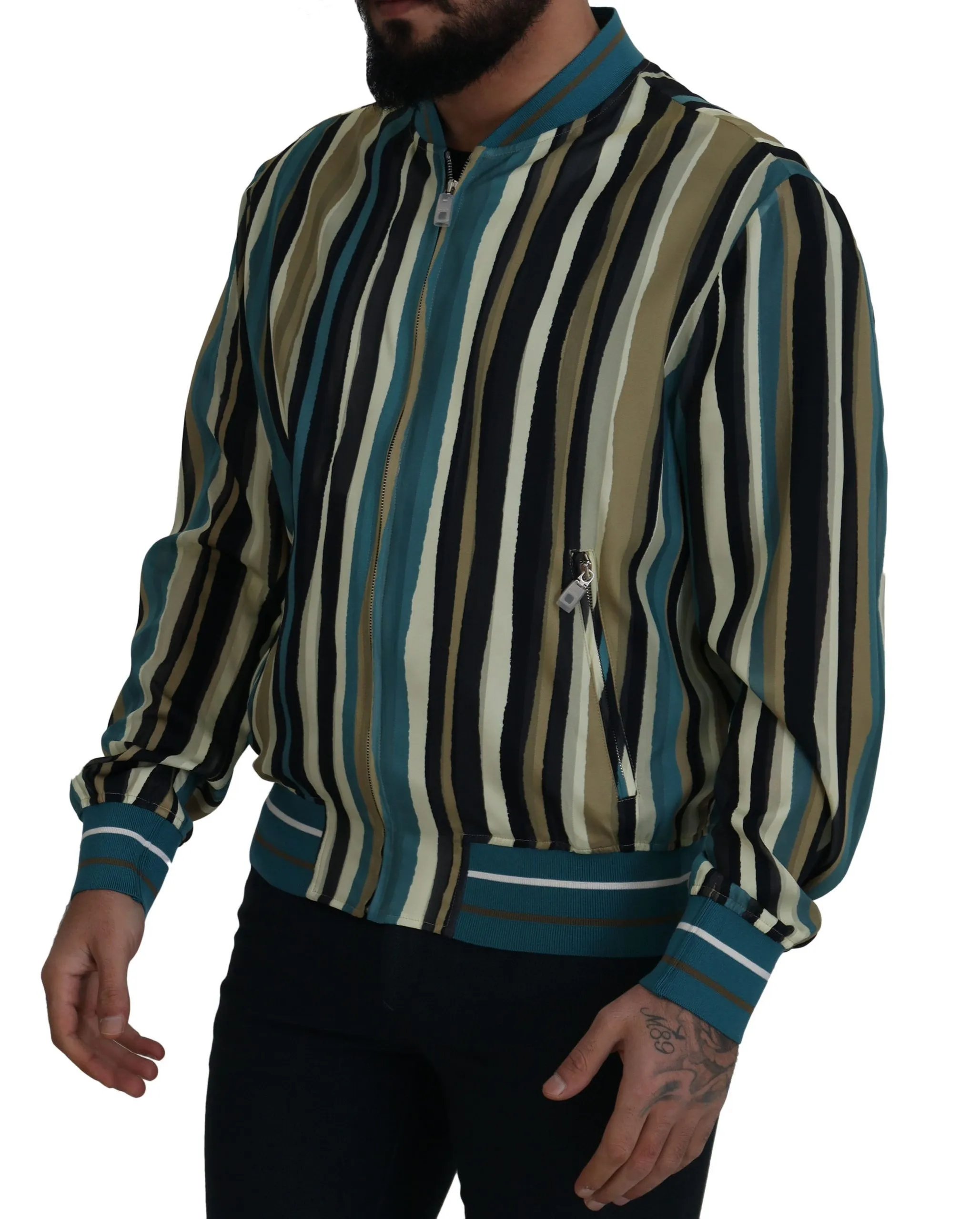 Dolce & Gabbana Men's Multicolor Full Zip Silk Blend Jacket