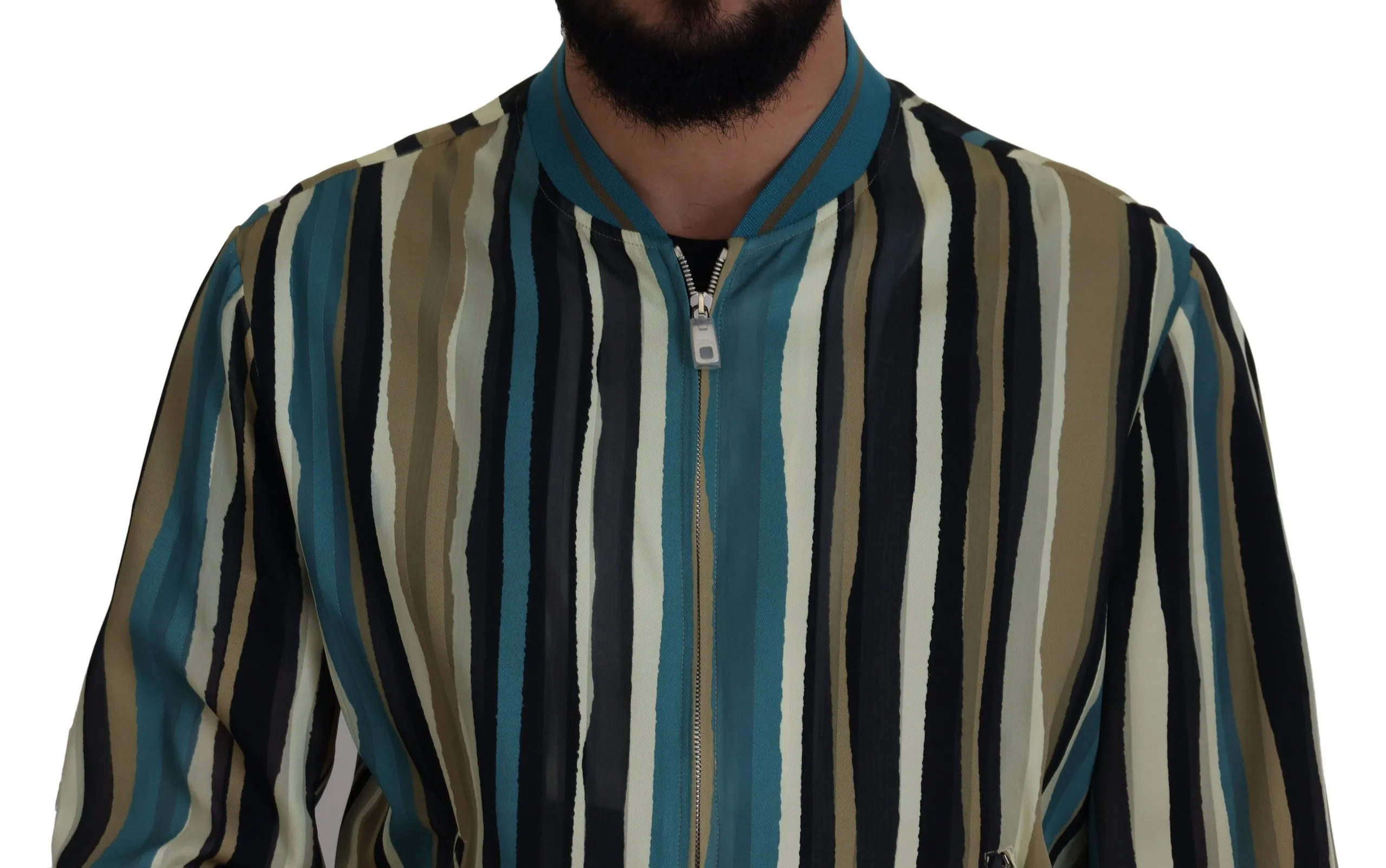 Dolce & Gabbana Men's Multicolor Full Zip Silk Blend Jacket