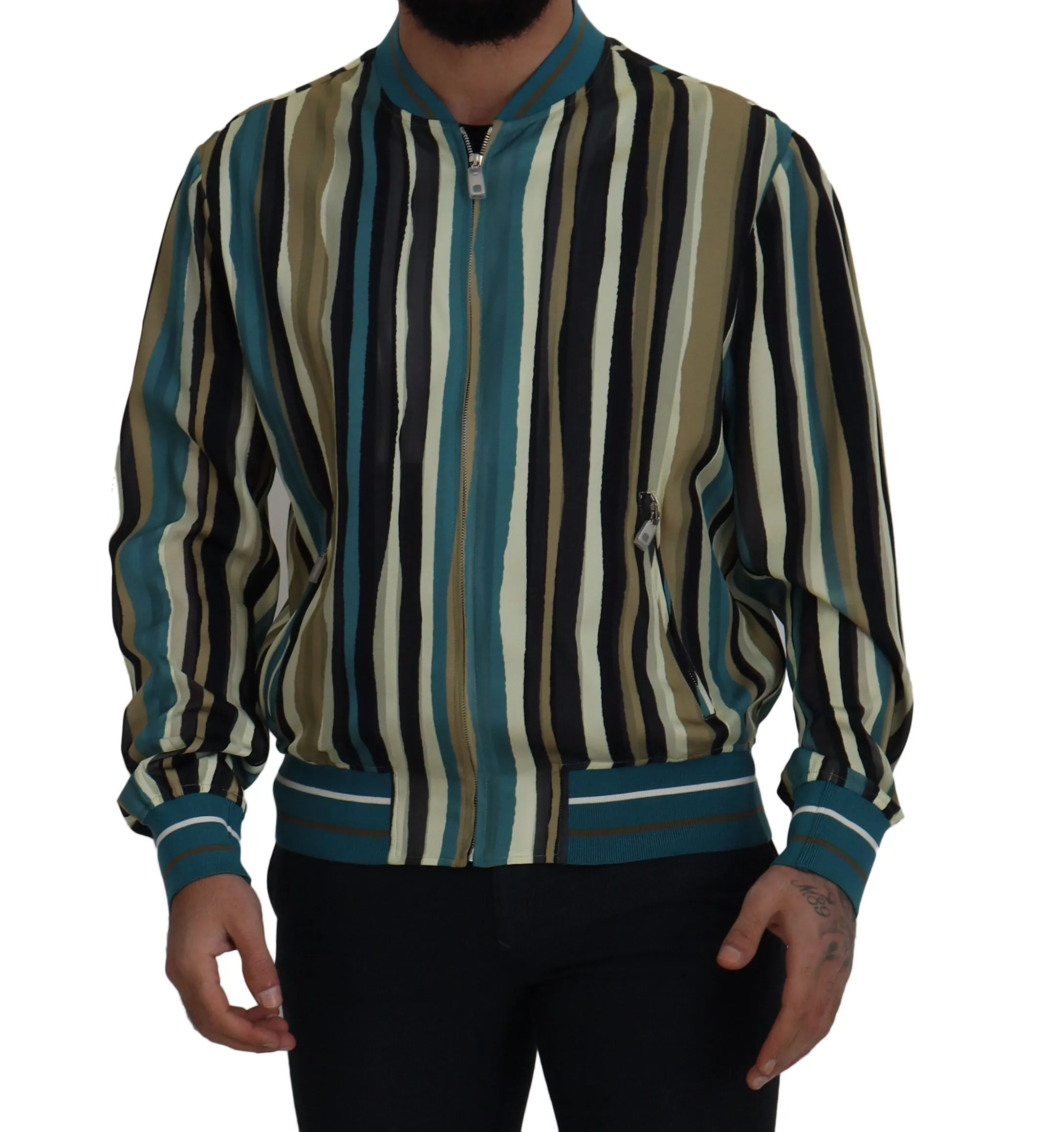 Dolce & Gabbana Men's Multicolor Full Zip Silk Blend Jacket