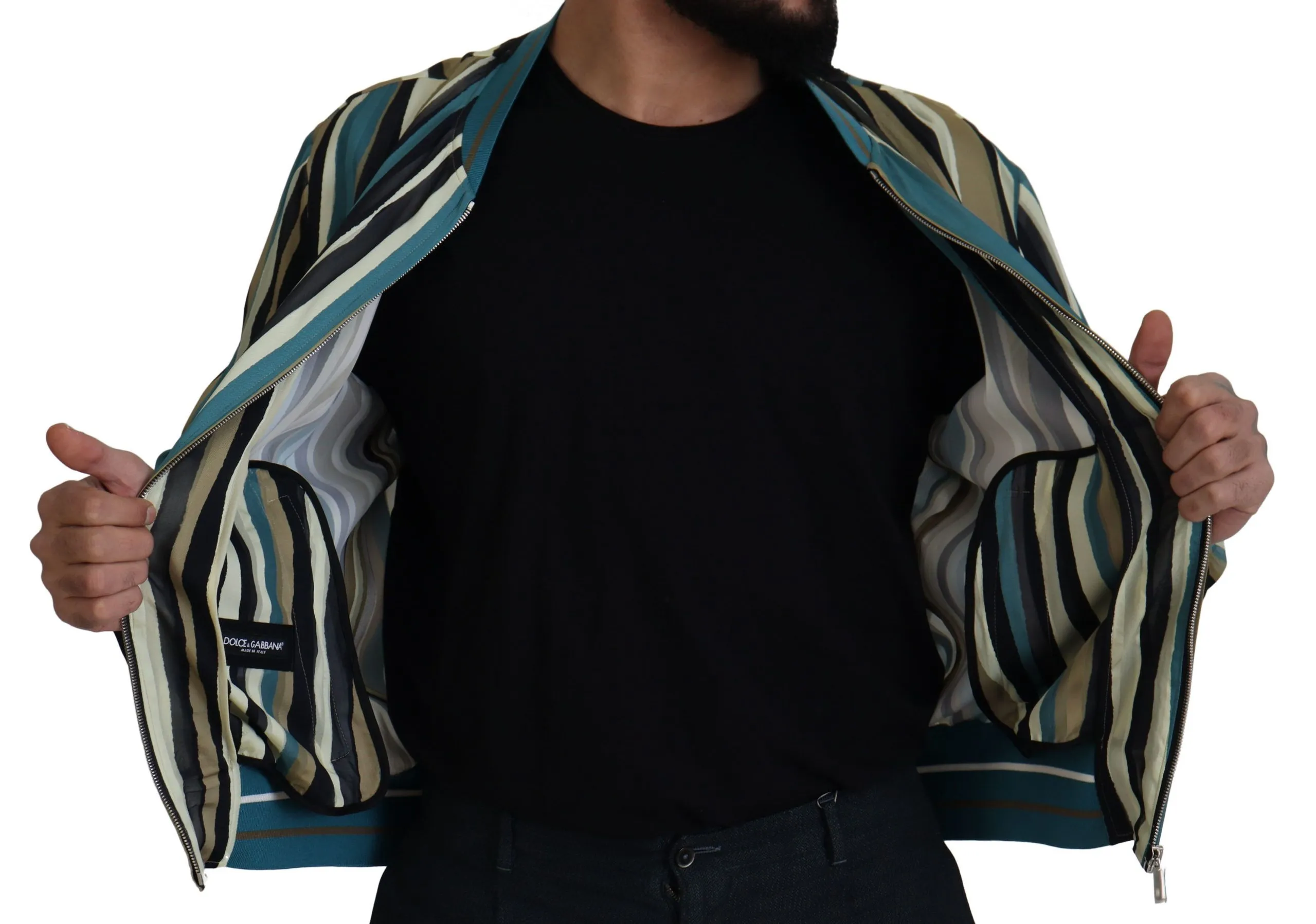 Dolce & Gabbana Men's Multicolor Full Zip Silk Blend Jacket