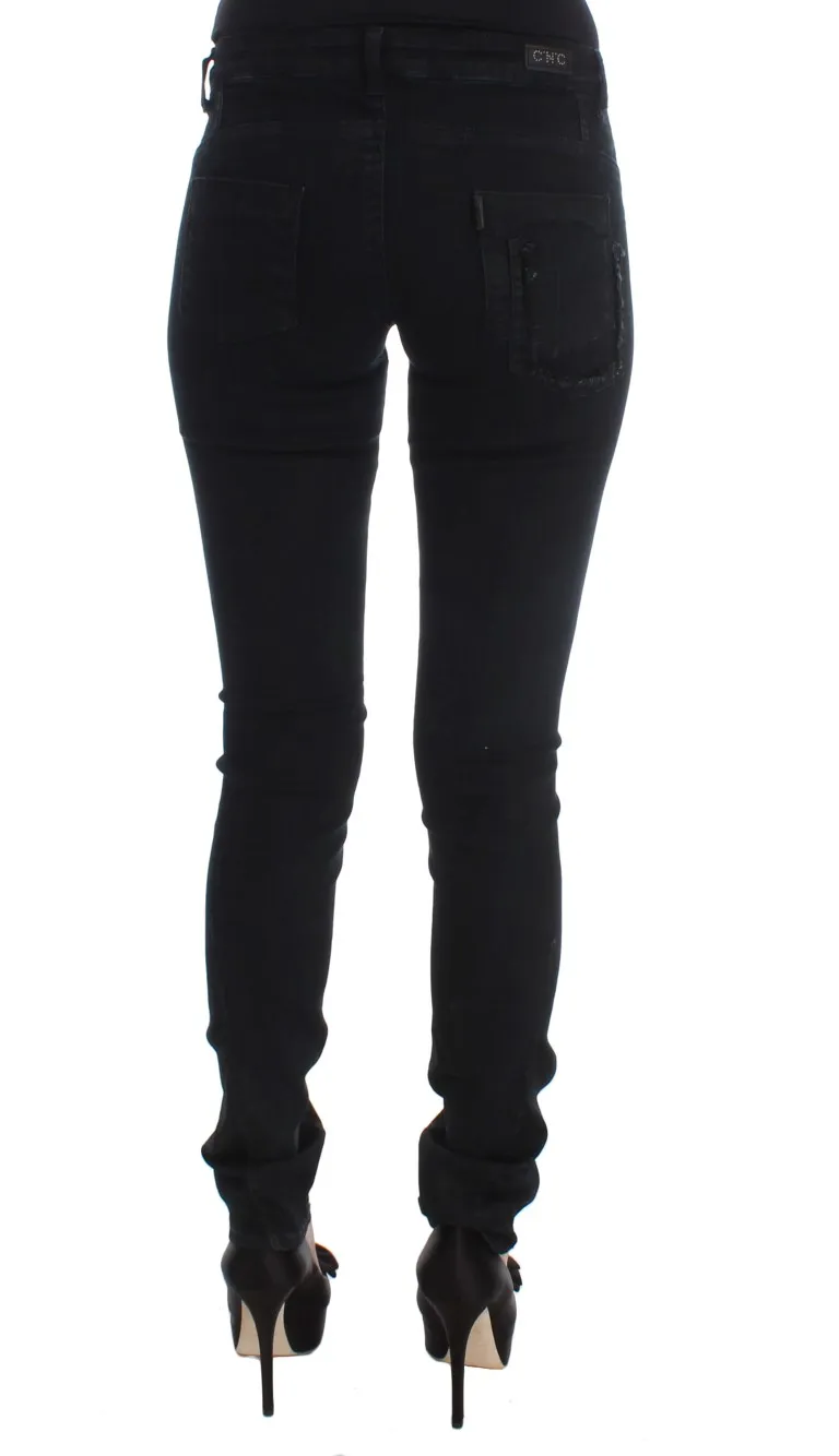 Costume National Women's Sleek Slim Fit Designer Jeans in Classic Black