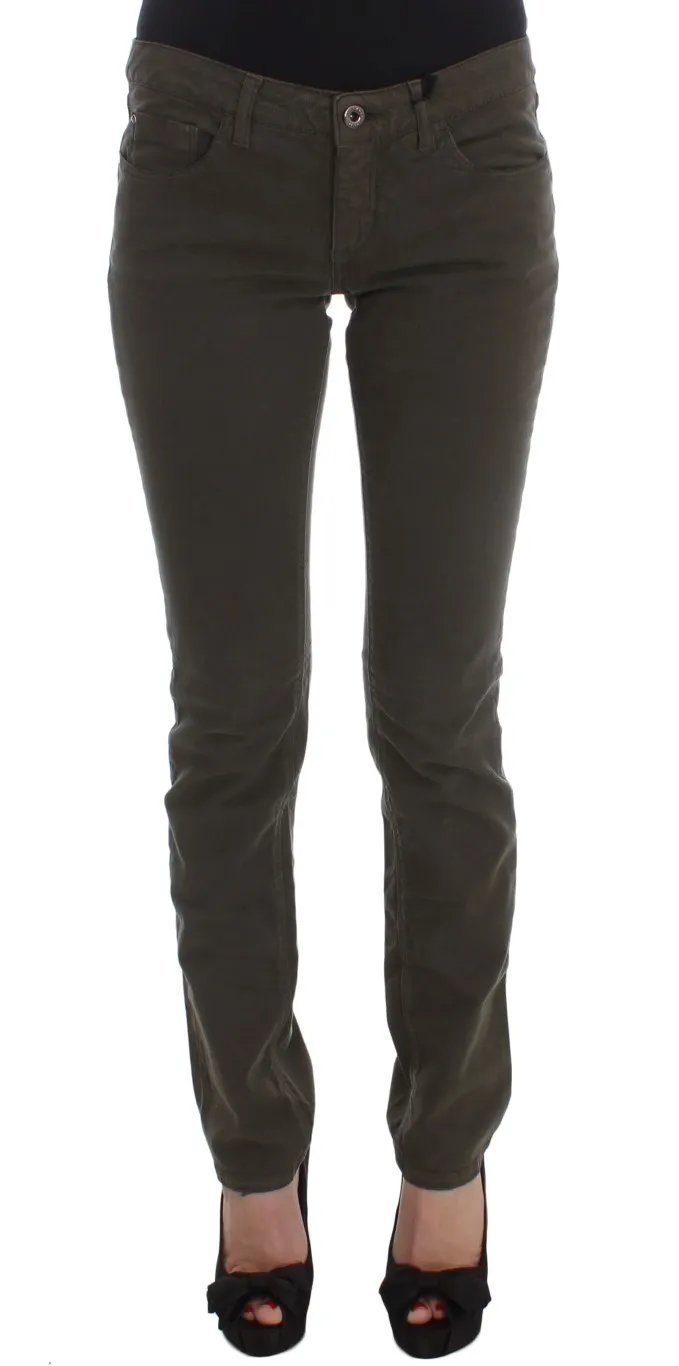 Costume National Women's Chic Slim Fit Green Cotton Jeans