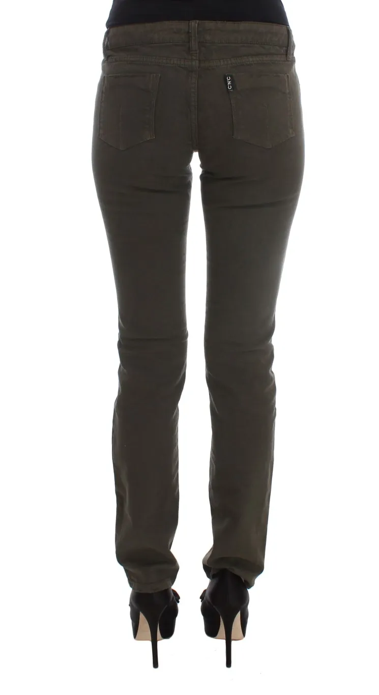 Costume National Women's Chic Slim Fit Green Cotton Jeans
