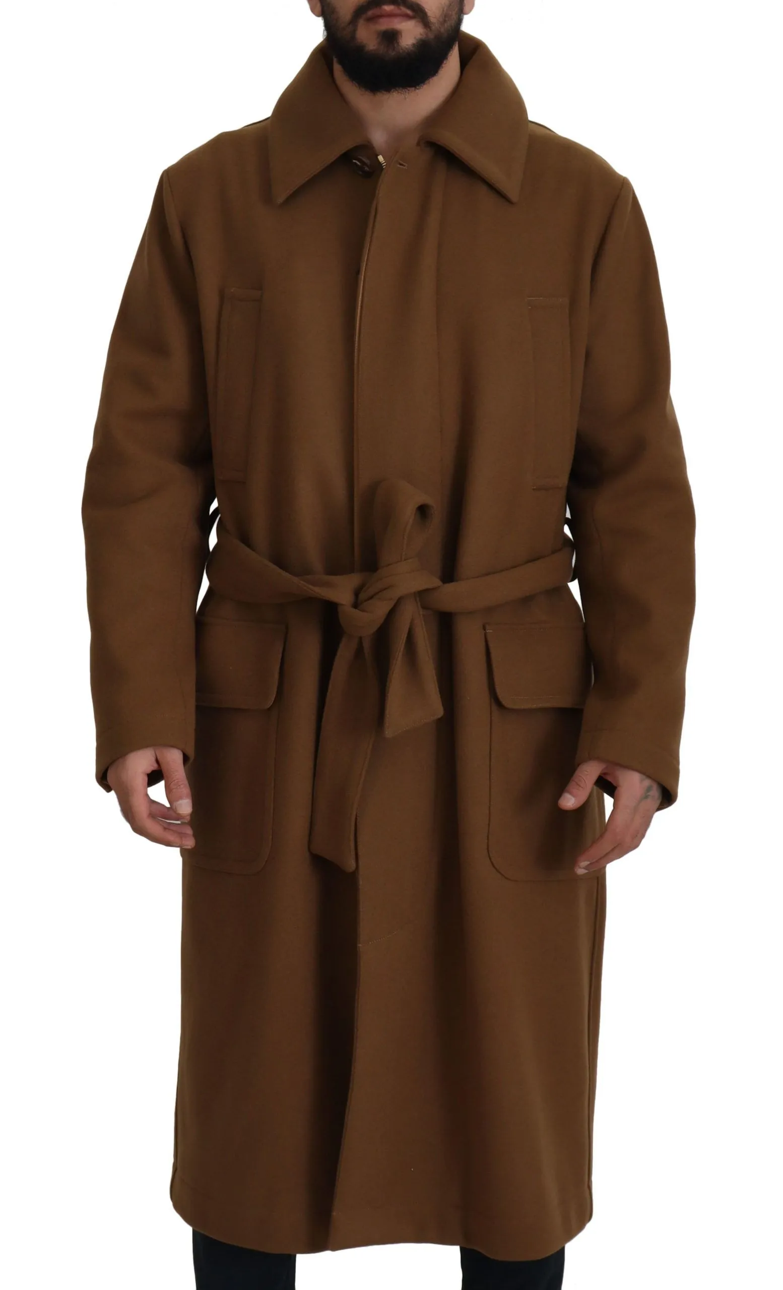Dolce & Gabbana Men's Elegant Brown Wool Blend Overcoat Jacket