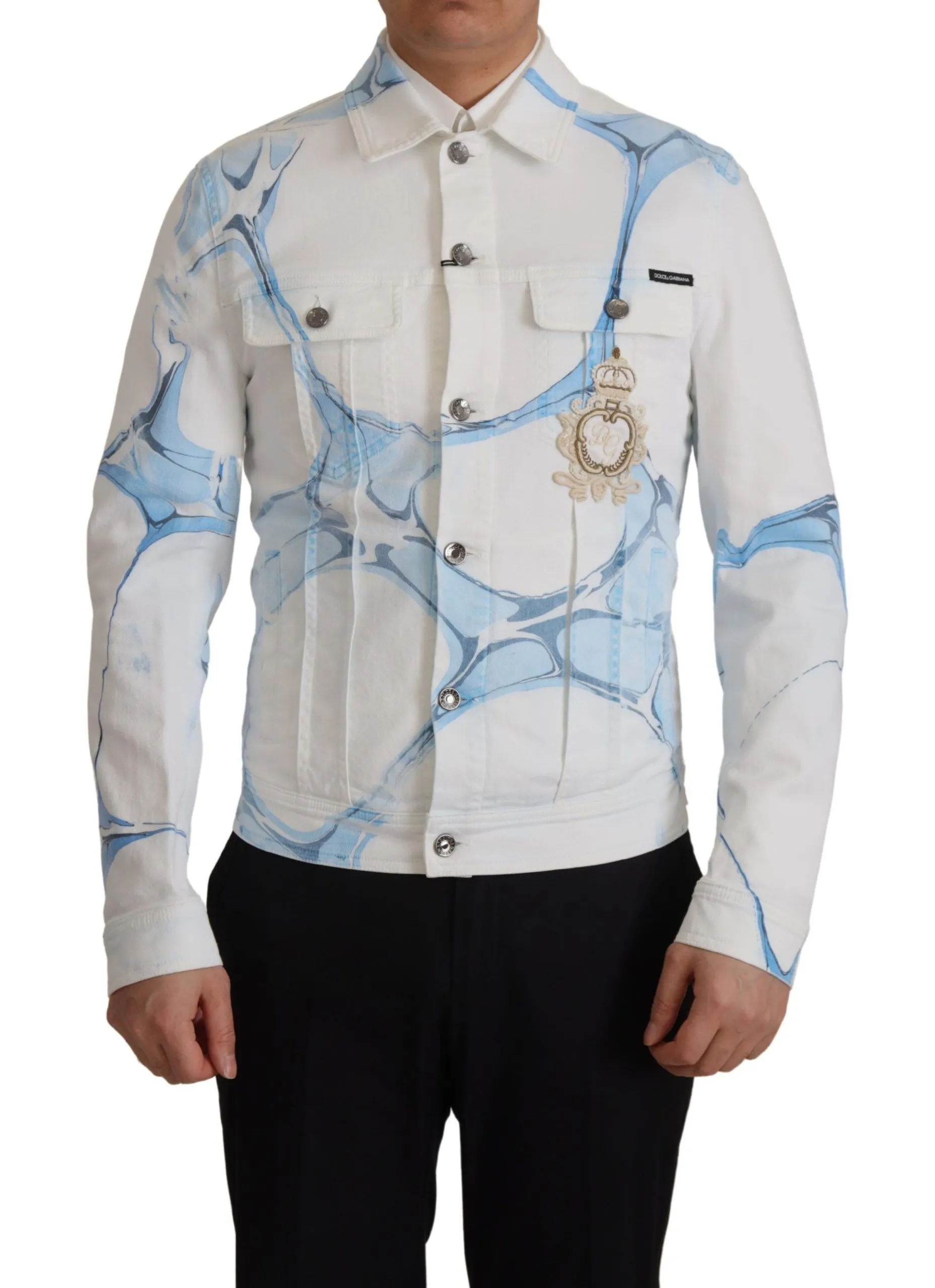 Dolce & Gabbana Men's Multicolor Logo Embroidered Denim Jacket