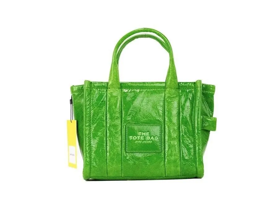 Marc Jacobs Women's The Shiny Crinkle Mini Tote Fern Green Leather Crossbody Handbag