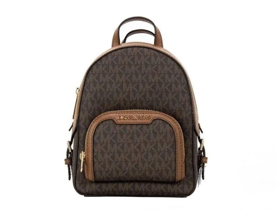 Michael Kors Women's Jaycee mini XS Brown Signature PVC Zip Pocket Shoulder Backpack Bag