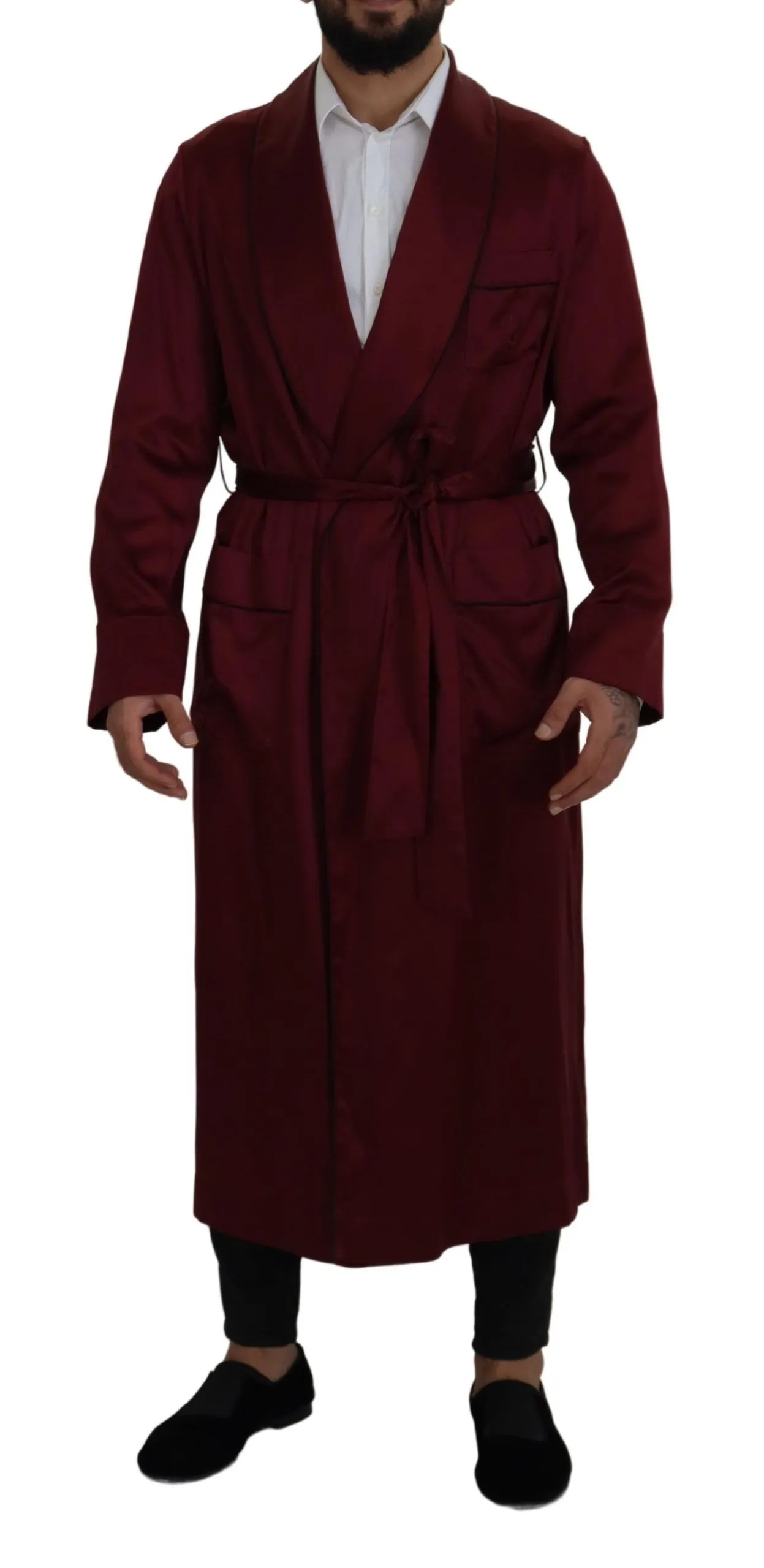 Dolce & Gabbana Men's Elegant Bordeaux Silk Jacket Robe