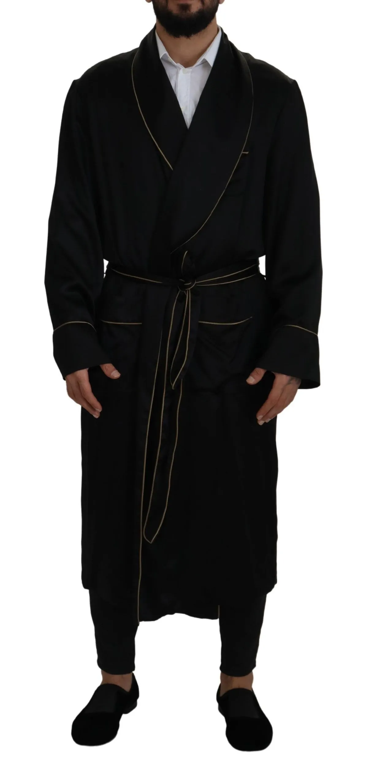 Dolce & Gabbana Men's Elegant Black Silk Long Robe Coat