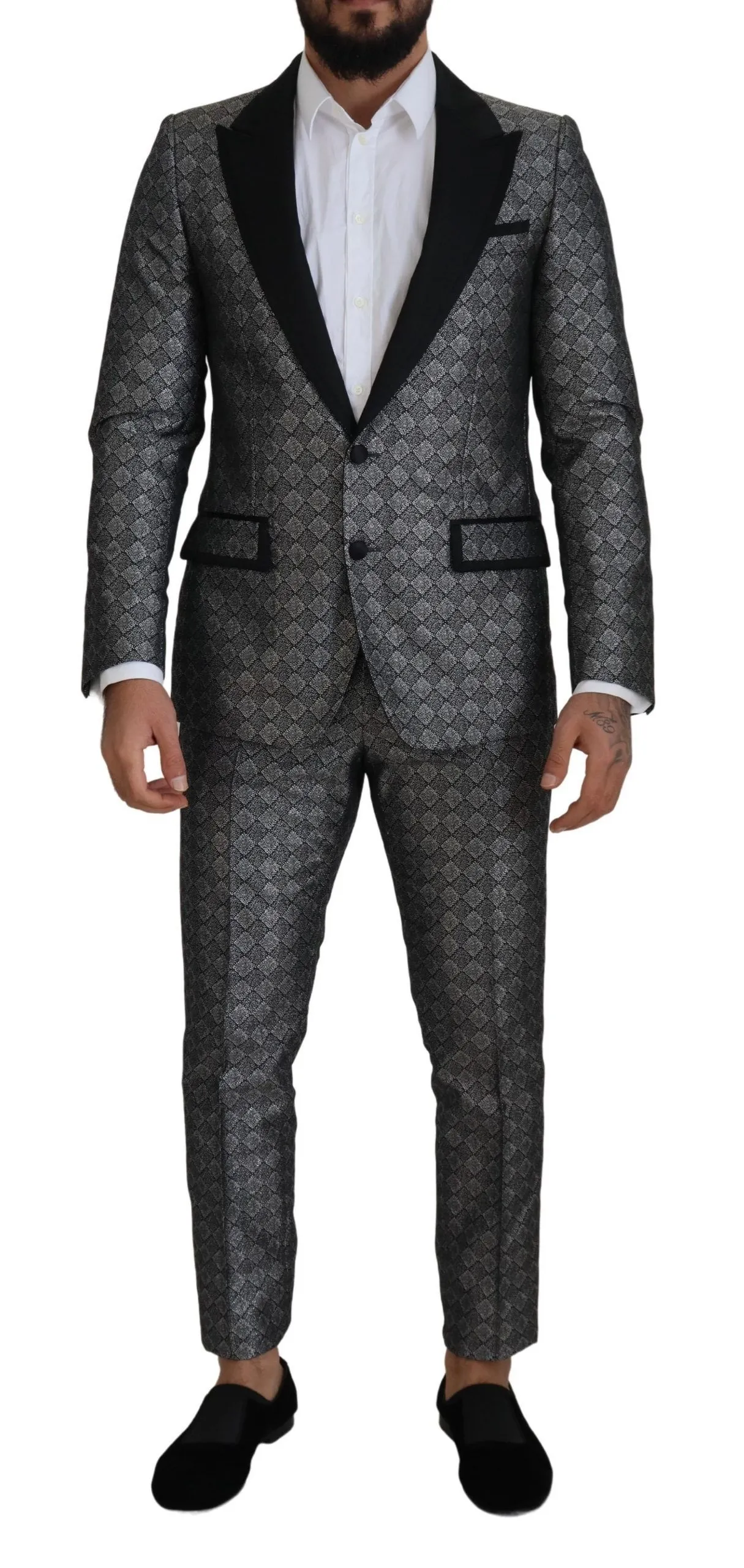 Dolce & Gabbana Men's Elegant Silver Patterned Slim Fit Suit