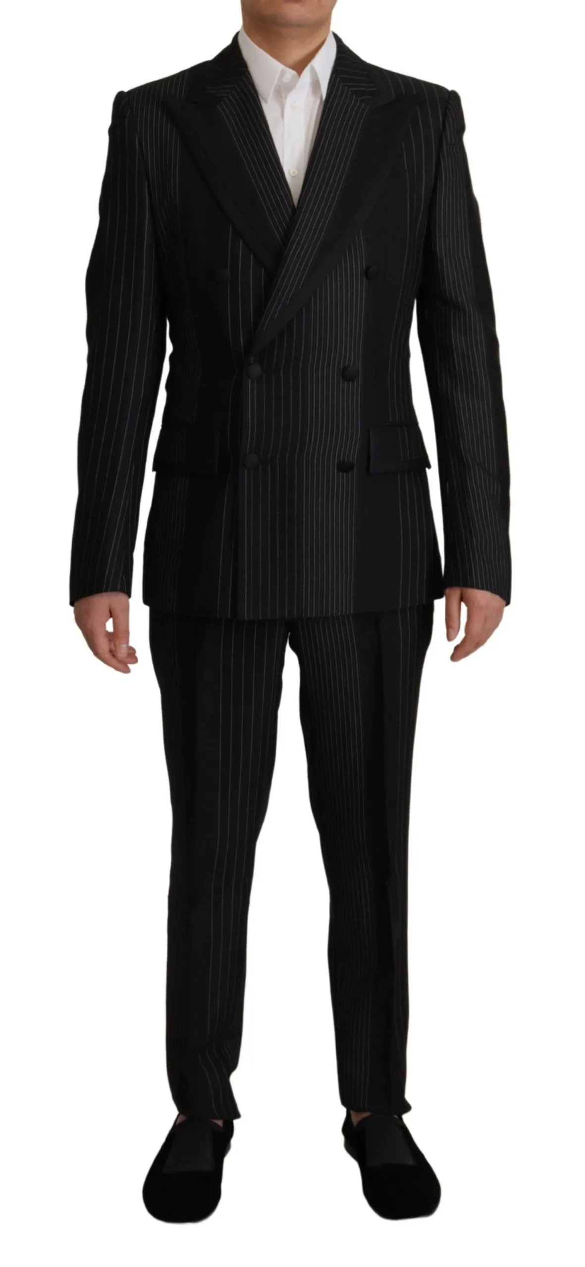 Dolce & Gabbana Men's Elegant Black Striped Slim Fit Two-Piece Suit