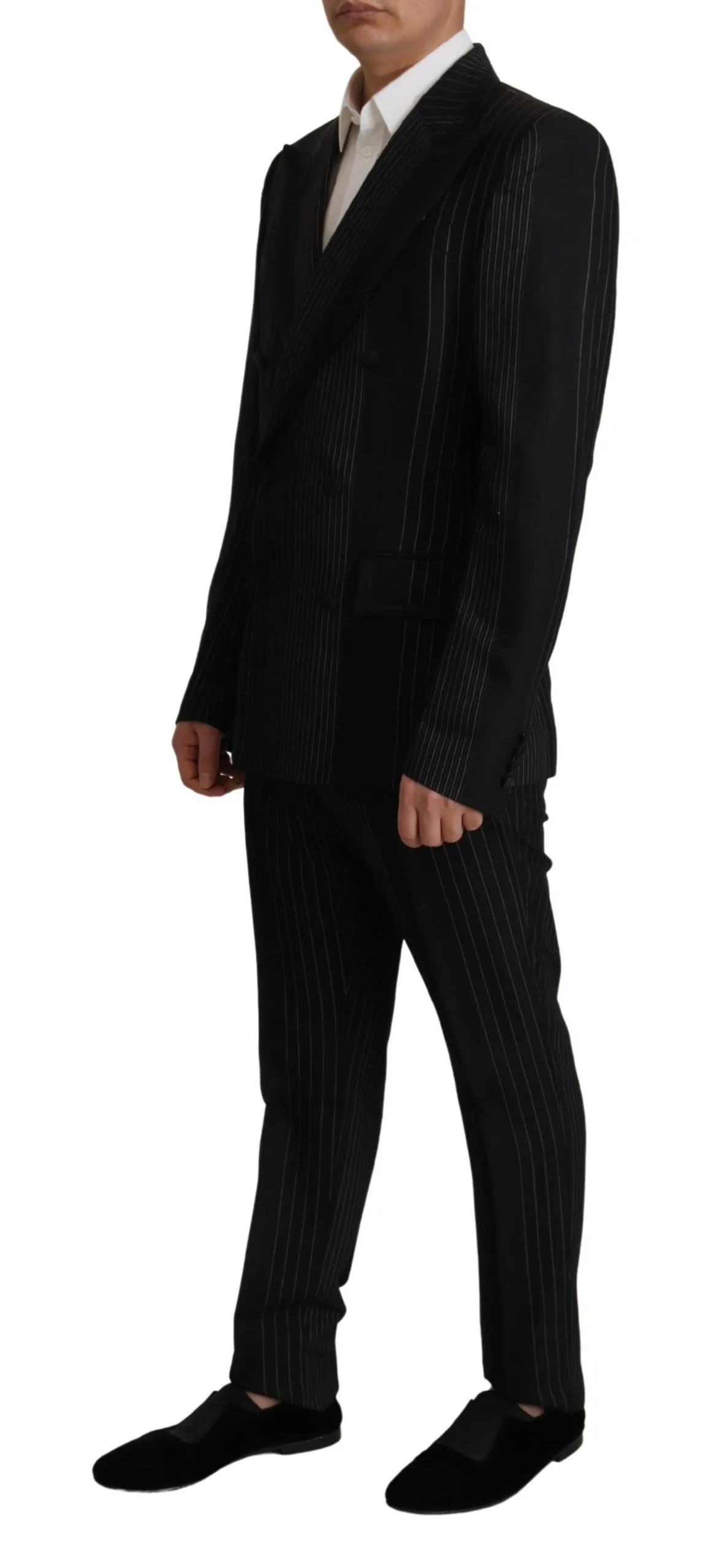 Dolce & Gabbana Men's Elegant Black Striped Slim Fit Two-Piece Suit