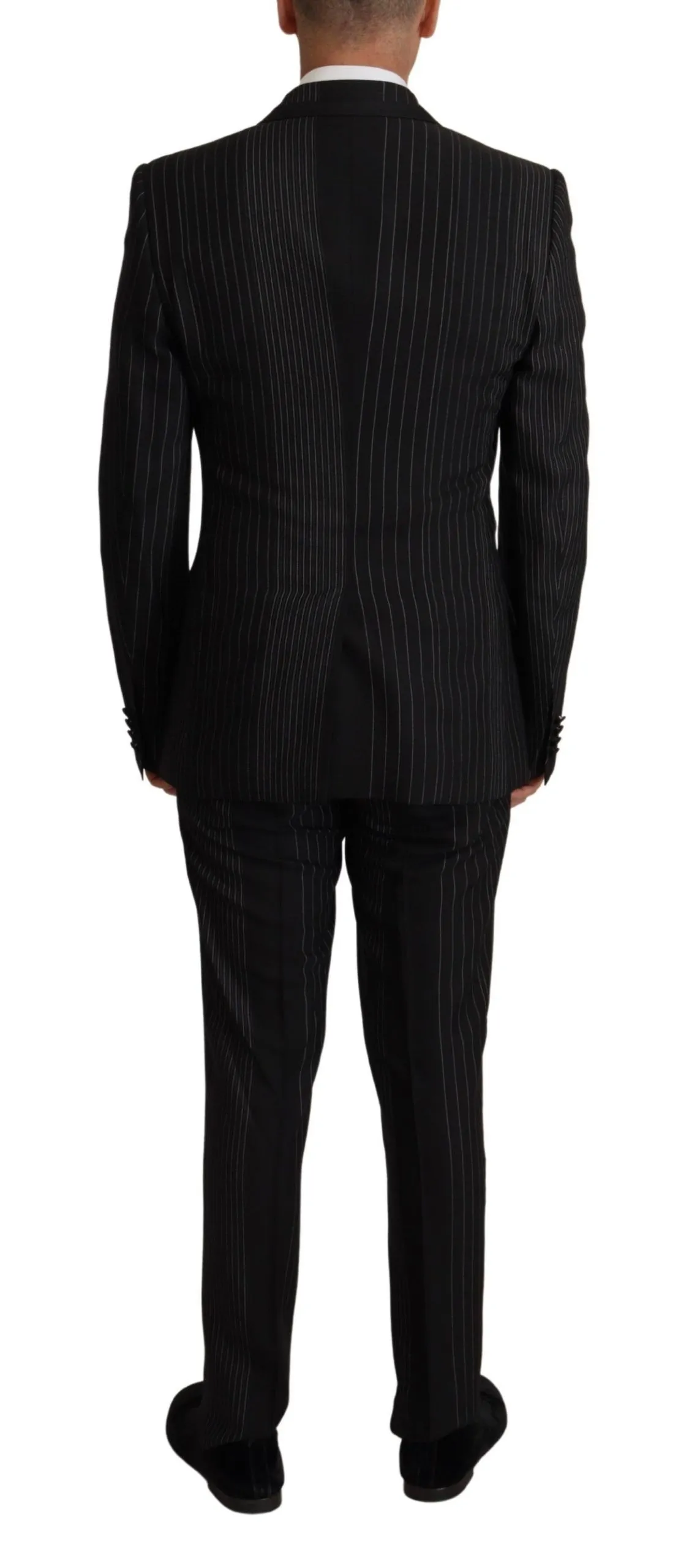 Dolce & Gabbana Men's Elegant Black Striped Slim Fit Two-Piece Suit