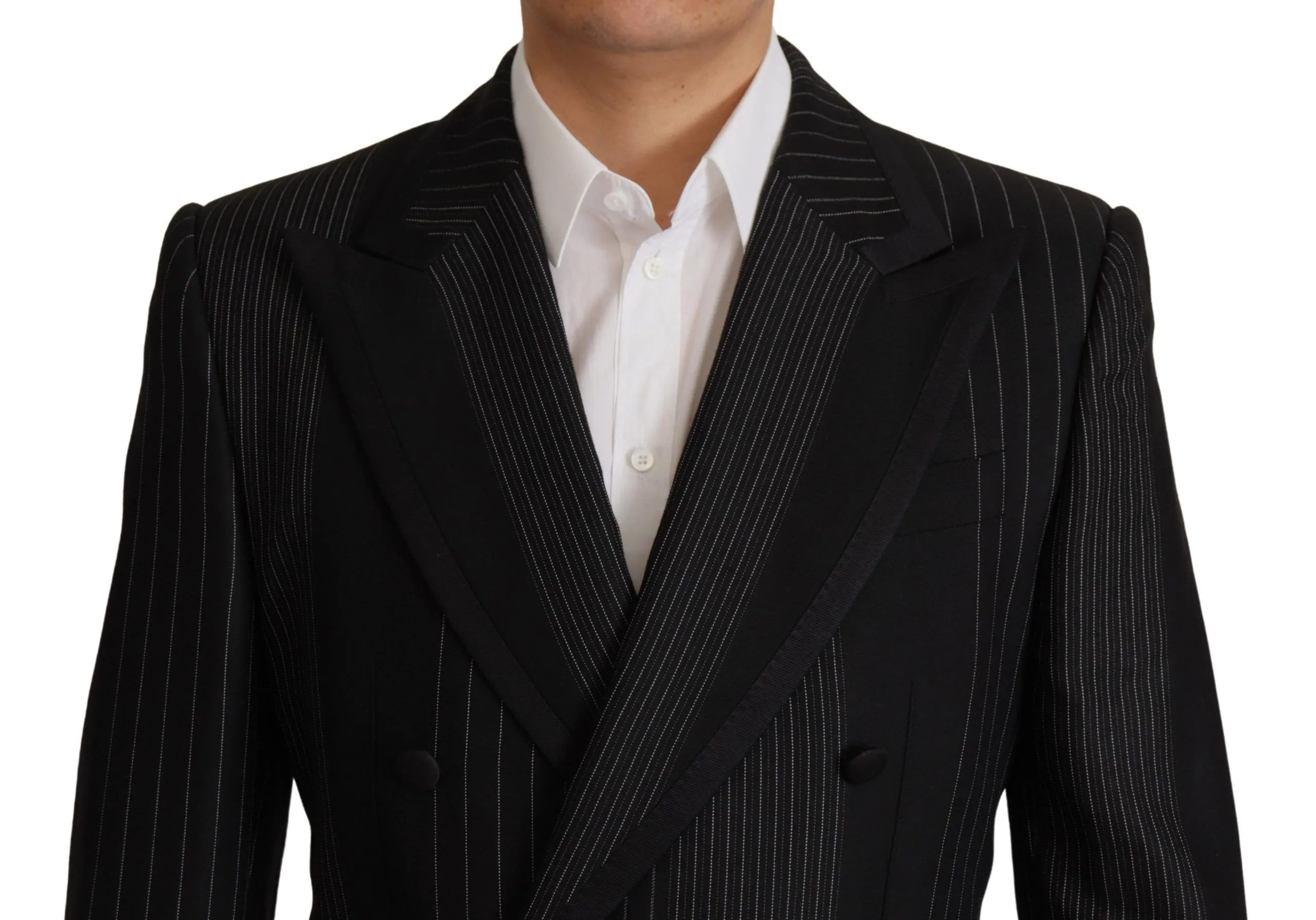 Dolce & Gabbana Men's Elegant Black Striped Slim Fit Two-Piece Suit