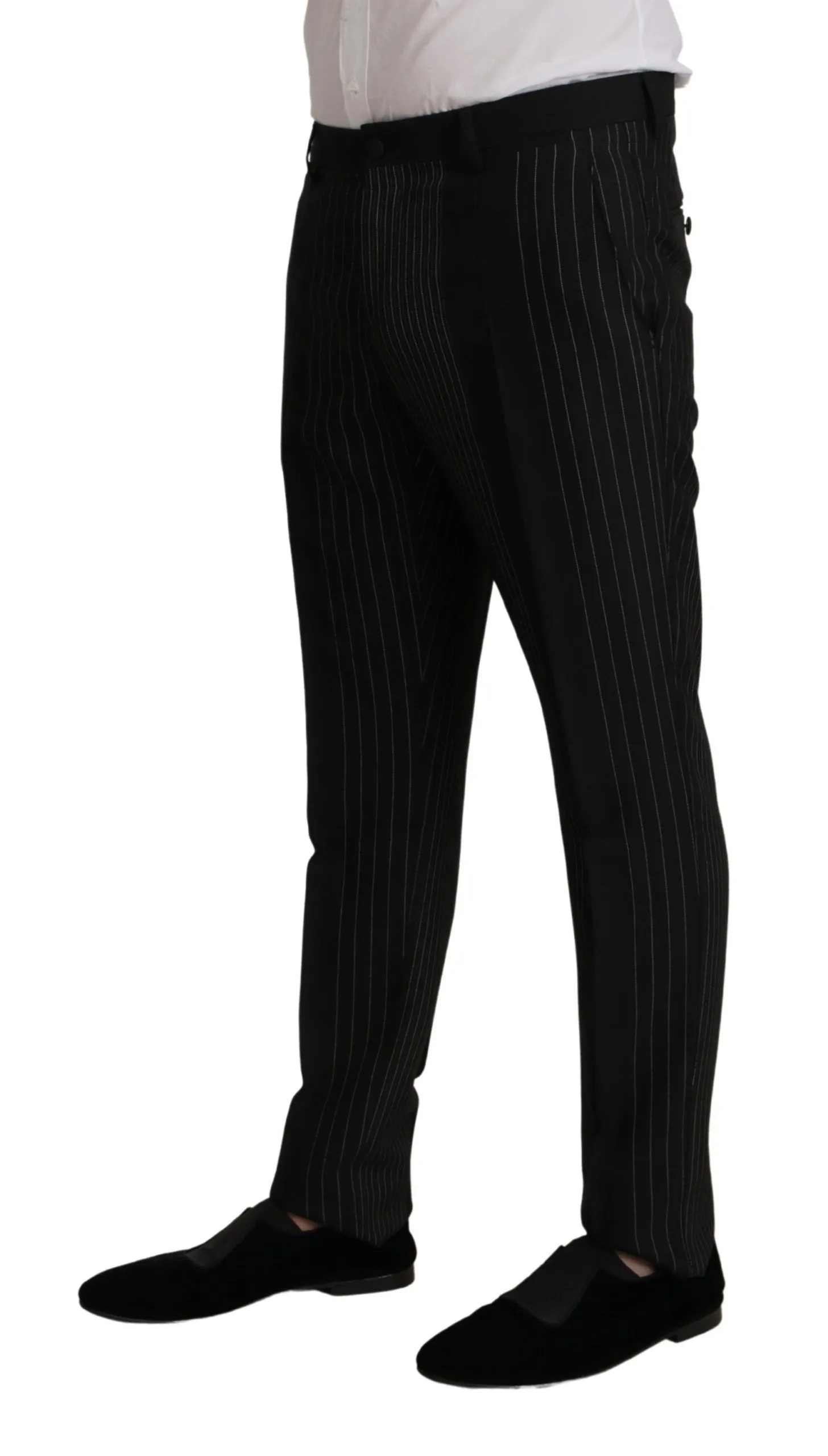 Dolce & Gabbana Men's Elegant Black Striped Slim Fit Two-Piece Suit