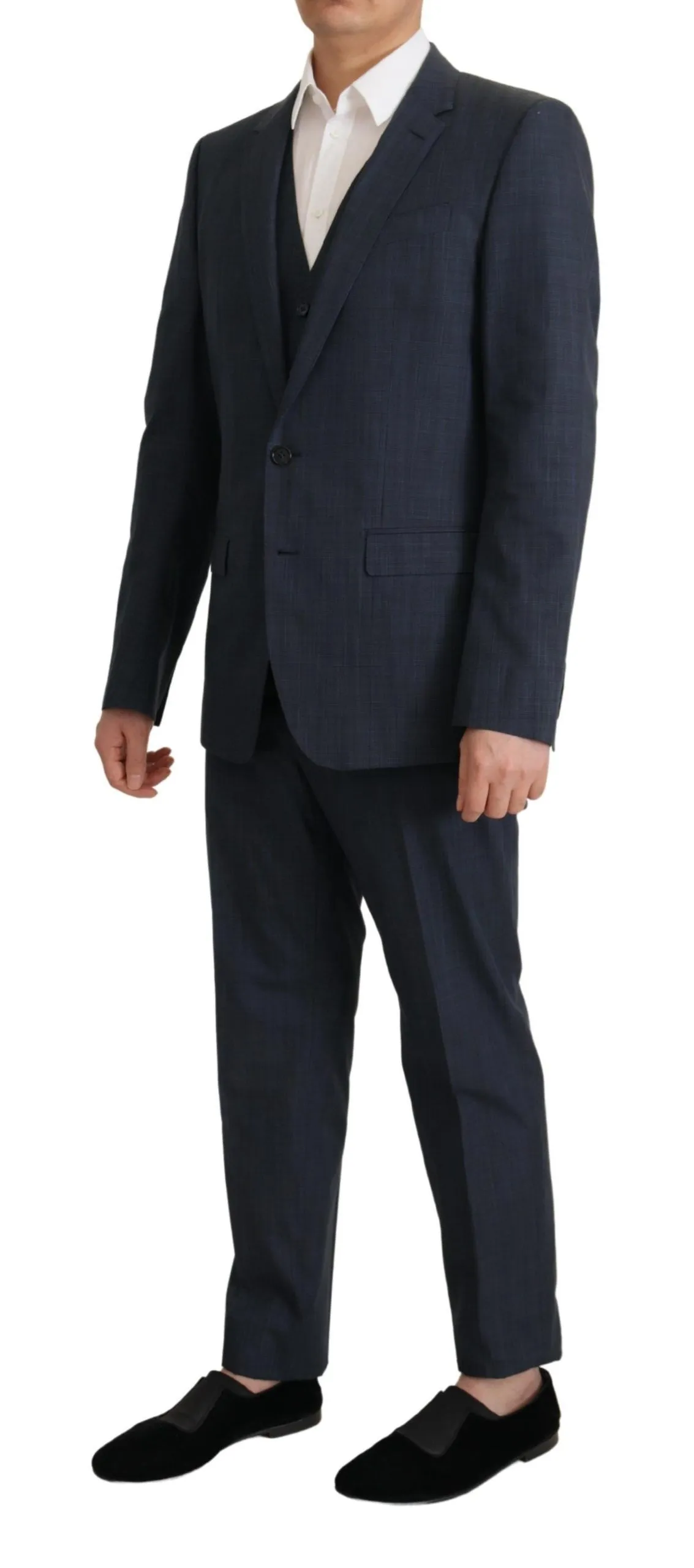 Dolce & Gabbana Men's Elegant Dark Blue Cotton Three Piece Martini Suit