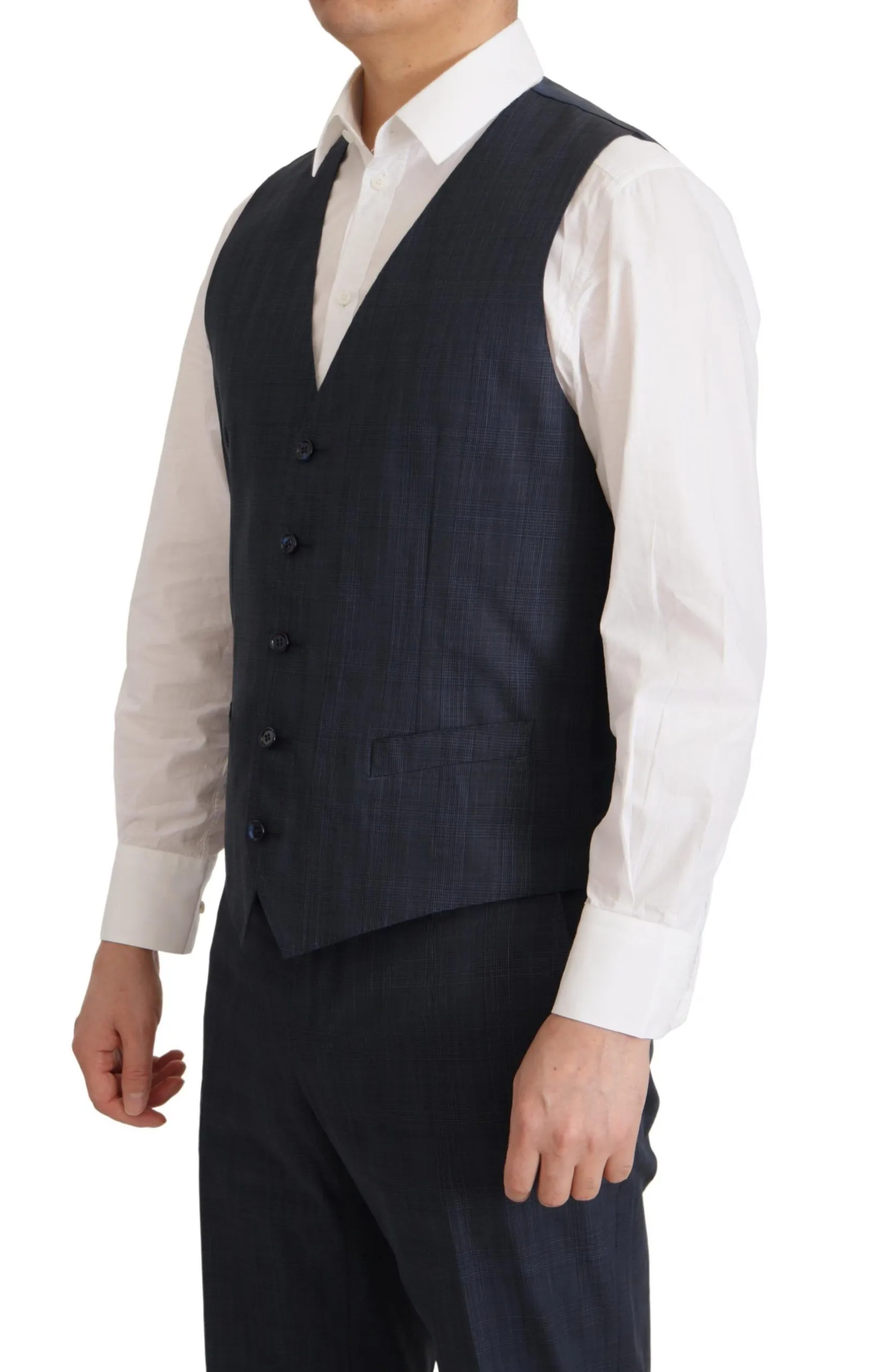 Dolce & Gabbana Men's Elegant Dark Blue Cotton Three Piece Martini Suit