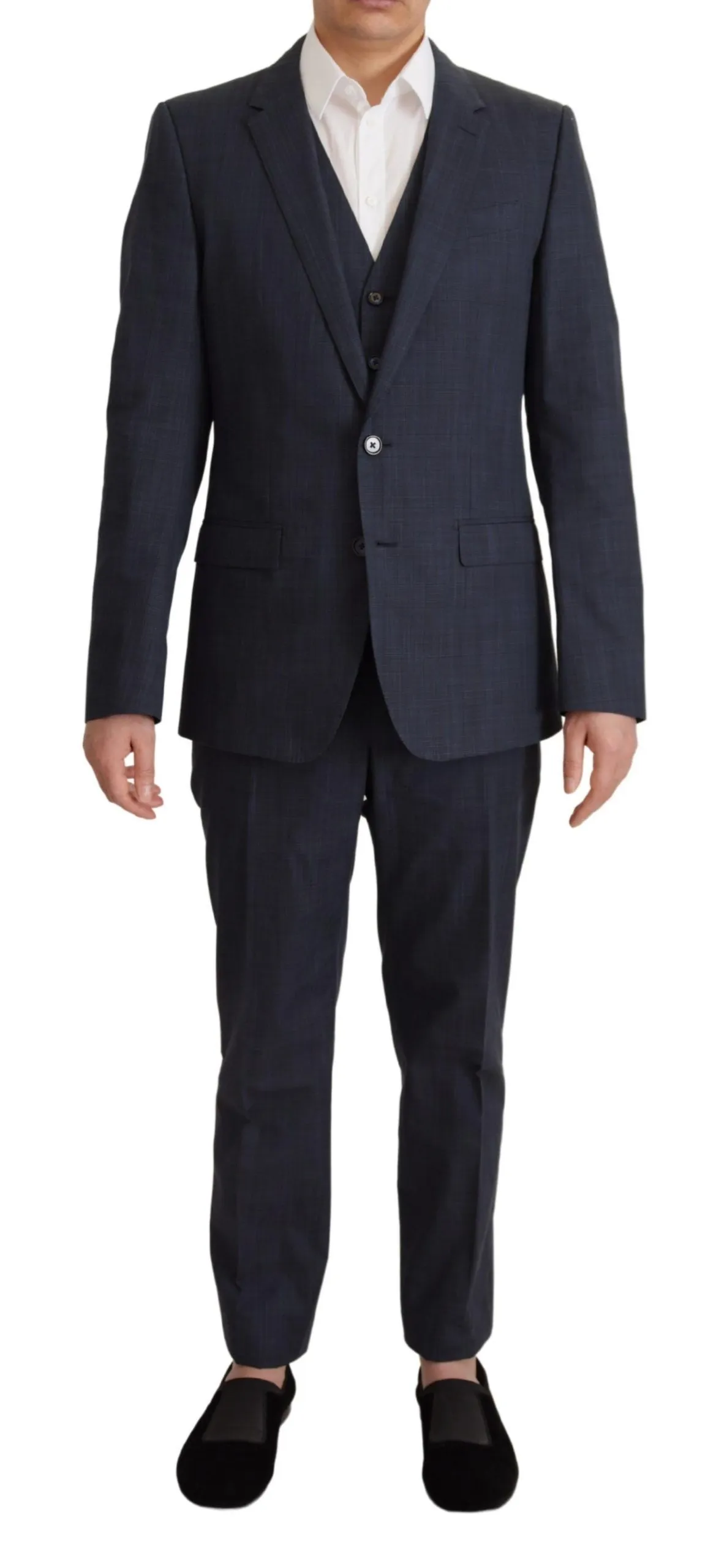 Dolce & Gabbana Men's Elegant Dark Blue Cotton Three Piece Martini Suit