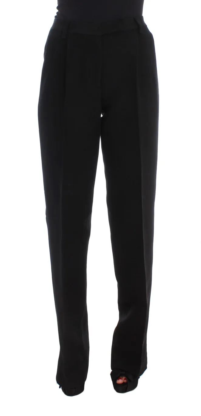 Ermanno Scervino Women's Chic Black Wide Leg Silk Blend Jeans