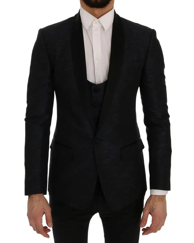 Dolce & Gabbana Men's Elegant Blue & Black Slim Fit Suit Ensemble