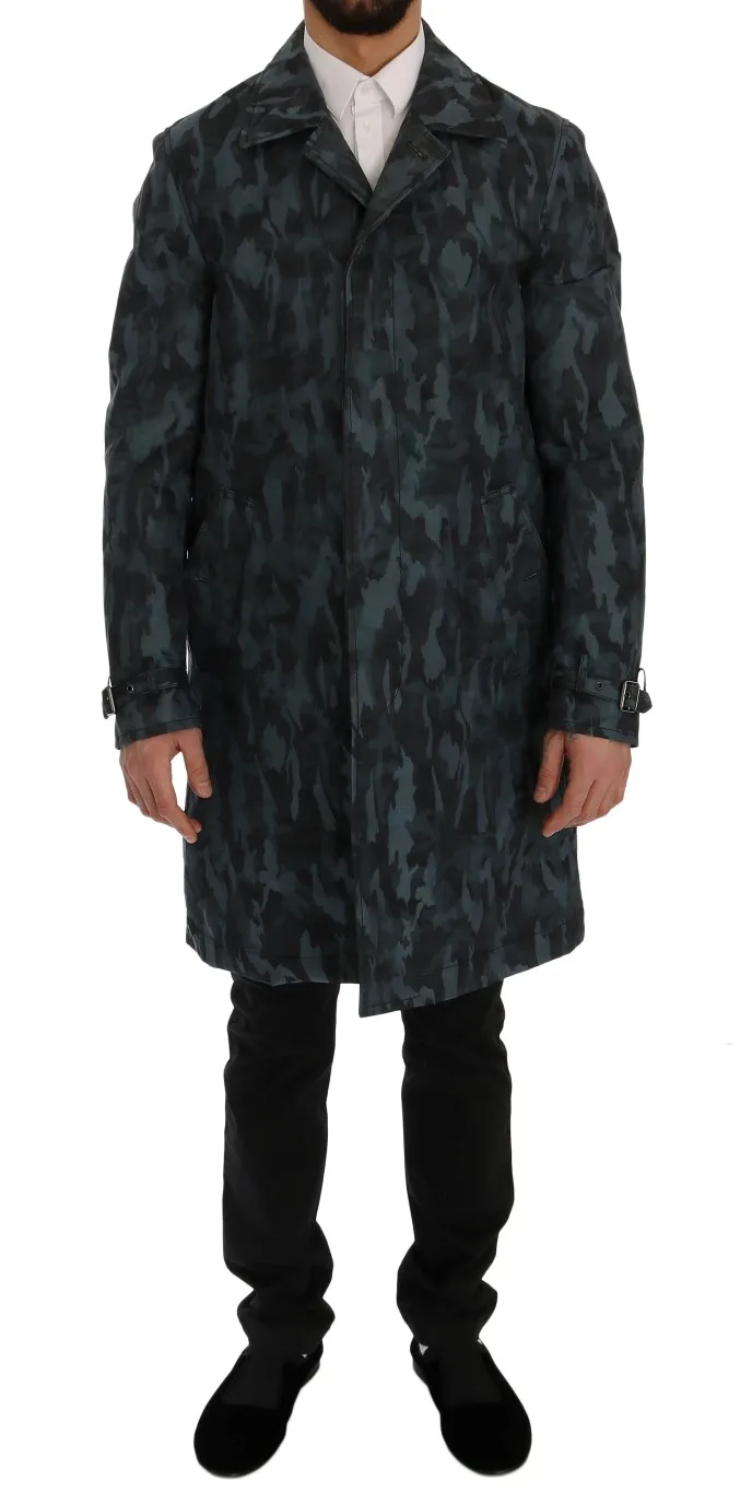 Dolce & Gabbana Men's Blue Camouflage Trench Coat Elegance