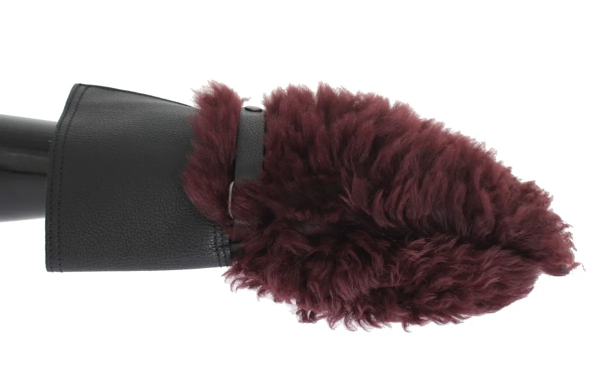 Dolce & Gabbana Men's Elegant Black & Bordeaux Leather Gloves