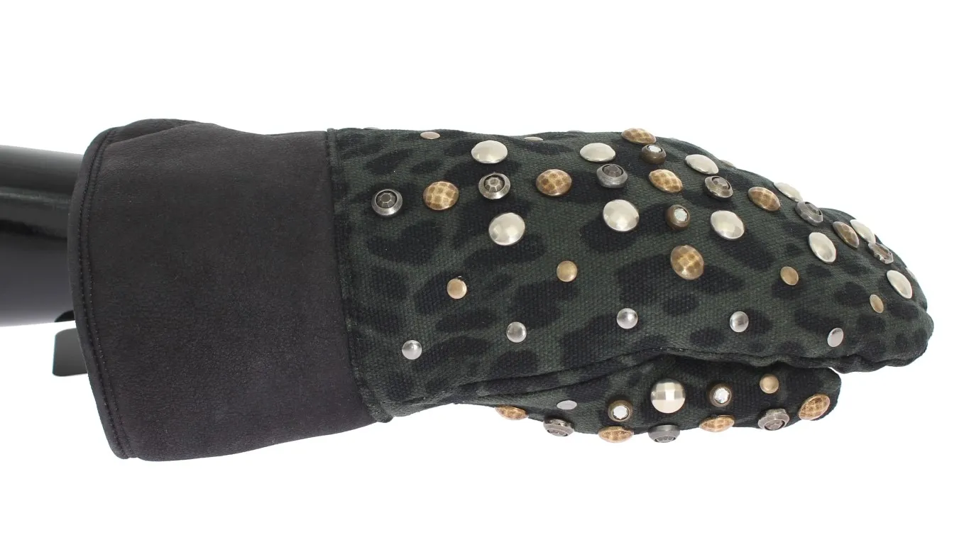 Dolce & Gabbana Men's Elegant Studded Gray Wool Shearling Gloves