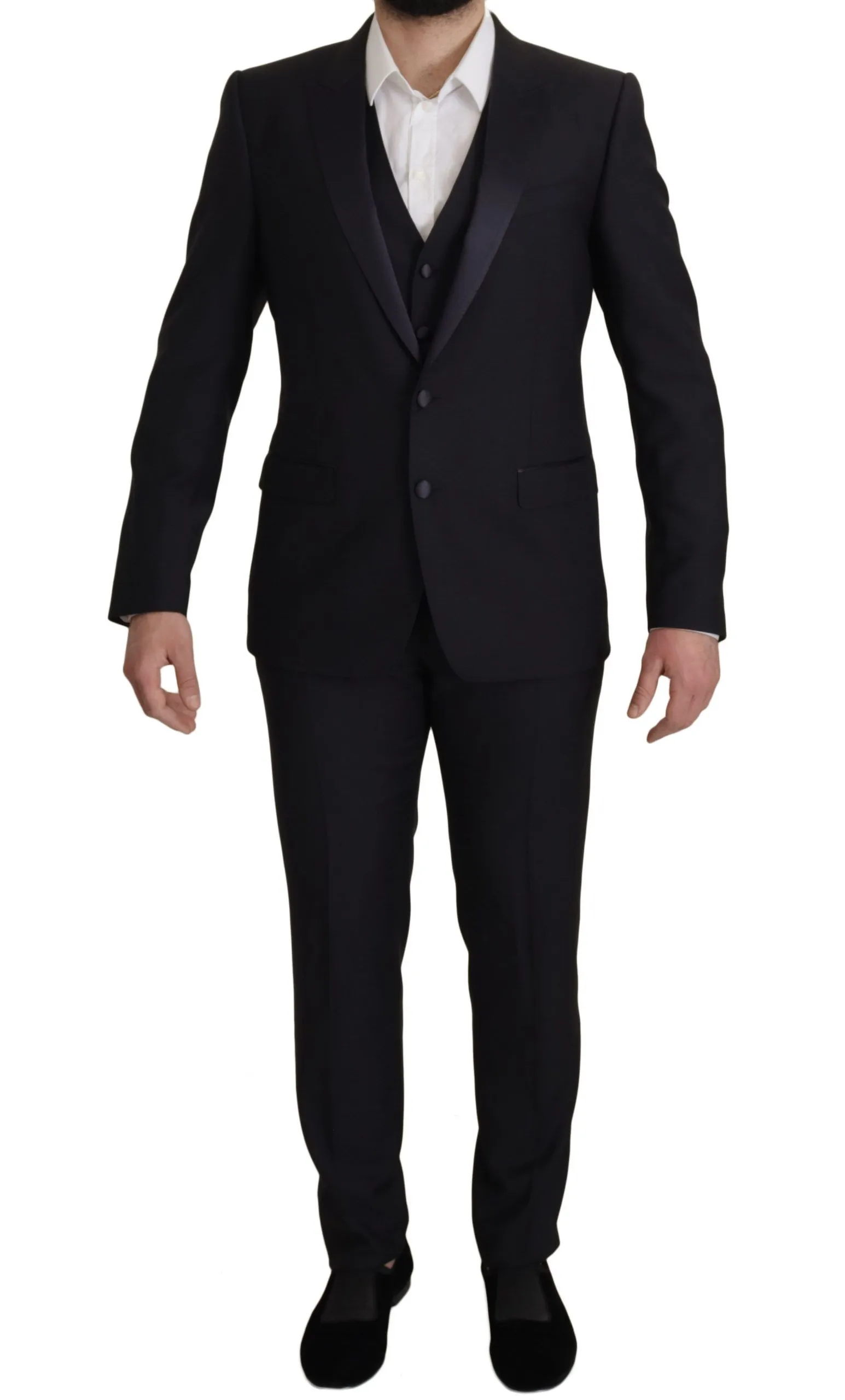 Dolce & Gabbana Men's Elegant Black Three-Piece Wool Blend Suit