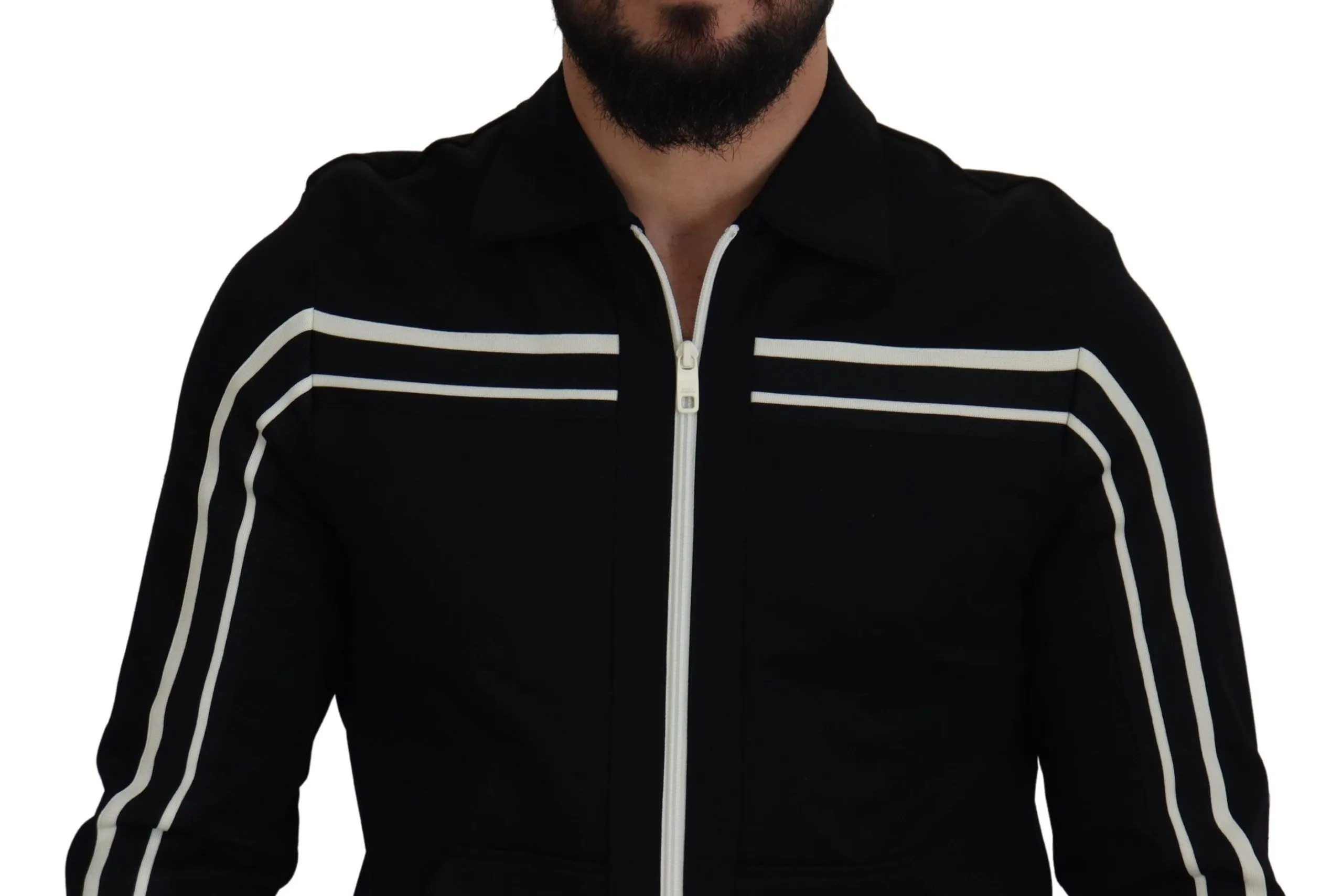 Dolce & Gabbana Men's Elegant Full Zip Black and White Sweater