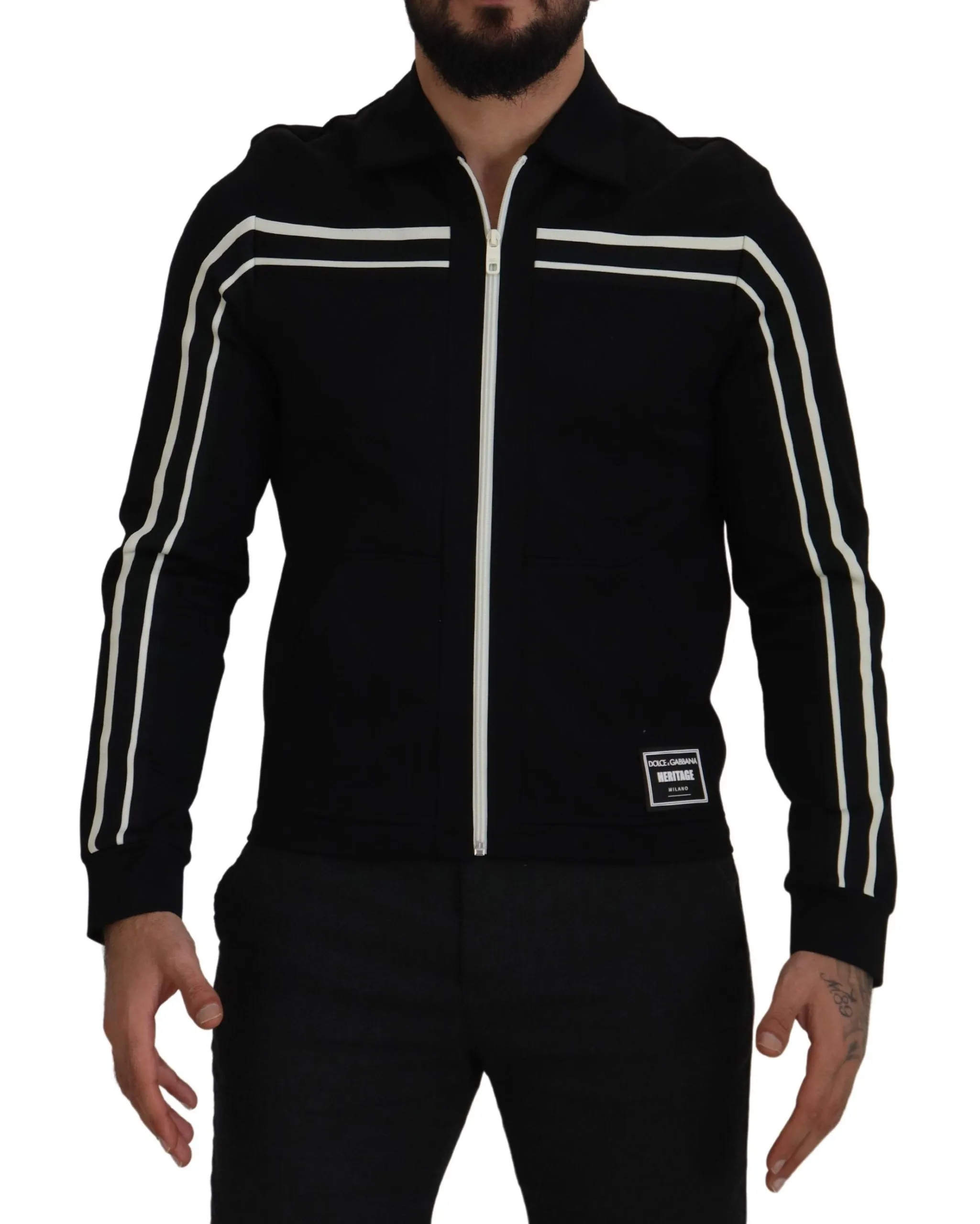 Dolce & Gabbana Men's Elegant Full Zip Black and White Sweater