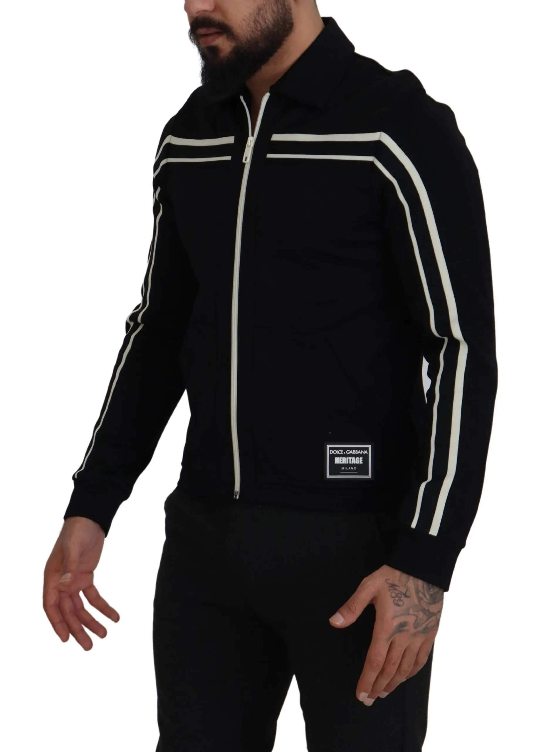 Dolce & Gabbana Men's Elegant Full Zip Black and White Sweater
