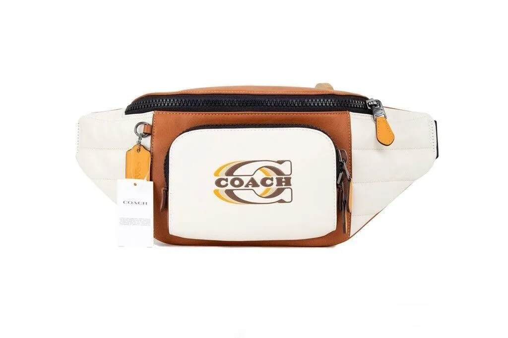 COACH Women's Track Chalk Sunset Quilted Smooth Leather Stamp Logo Belt Bag