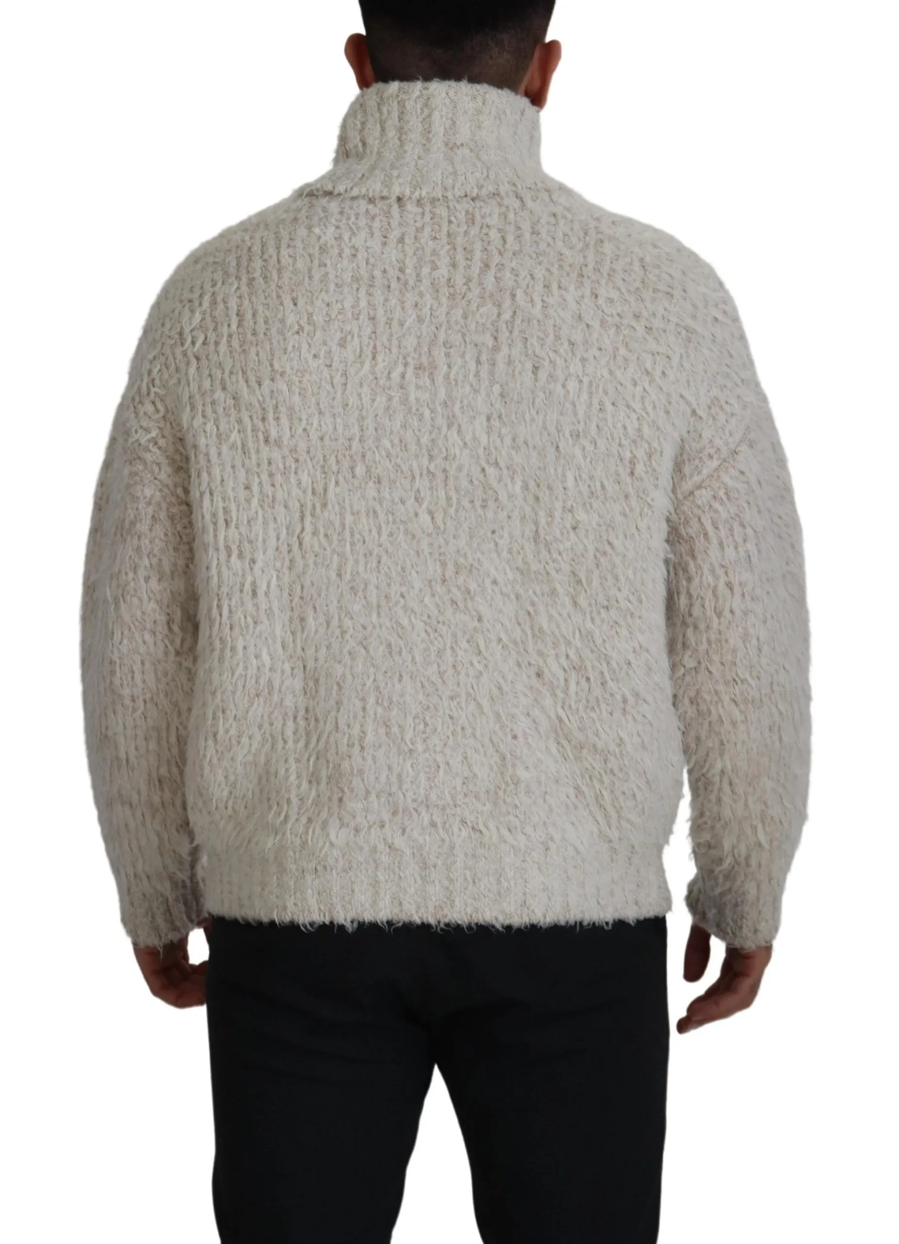Dolce & Gabbana Men's Elegant Cream Turtleneck Wool Blend Sweater