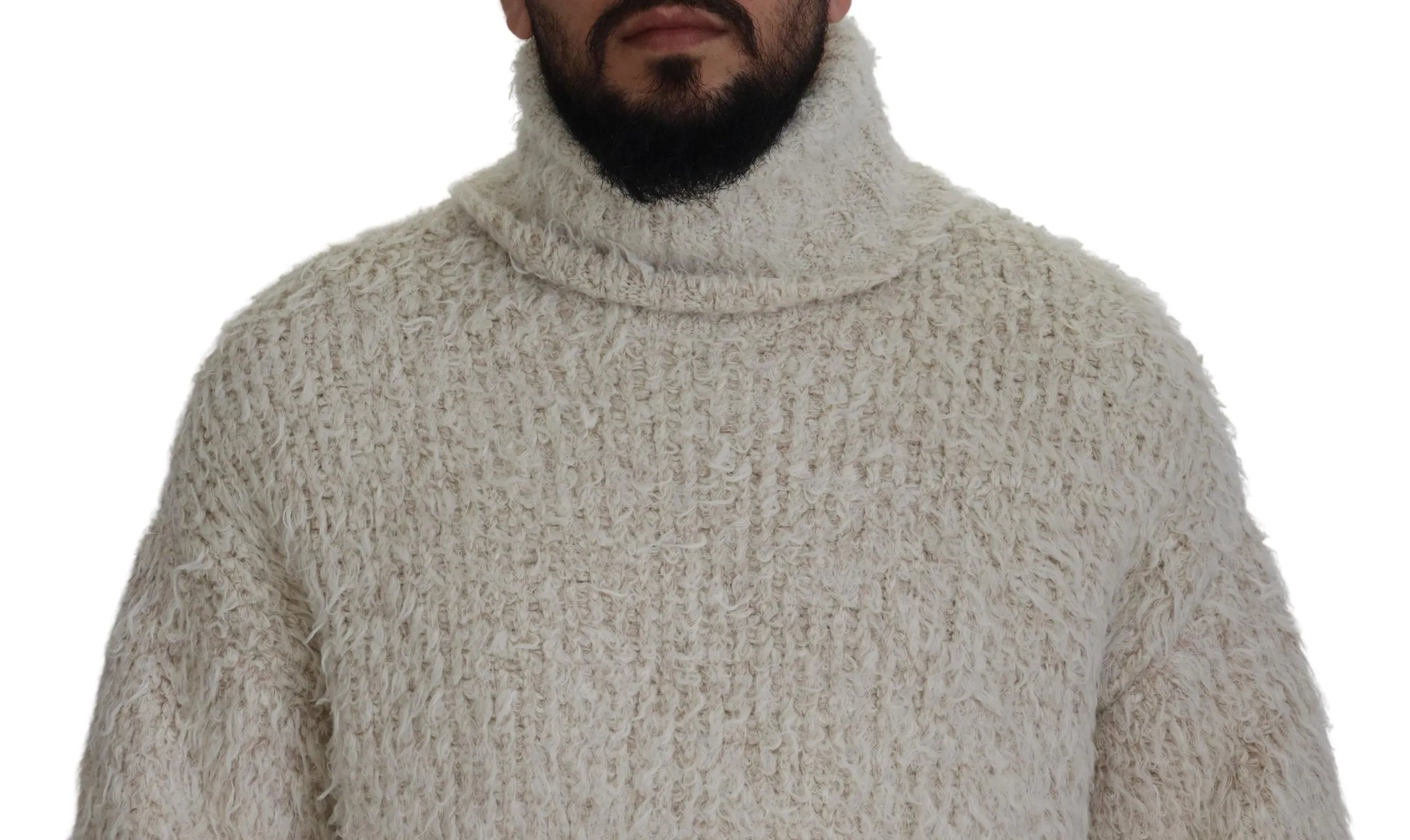 Dolce & Gabbana Men's Elegant Cream Turtleneck Wool Blend Sweater