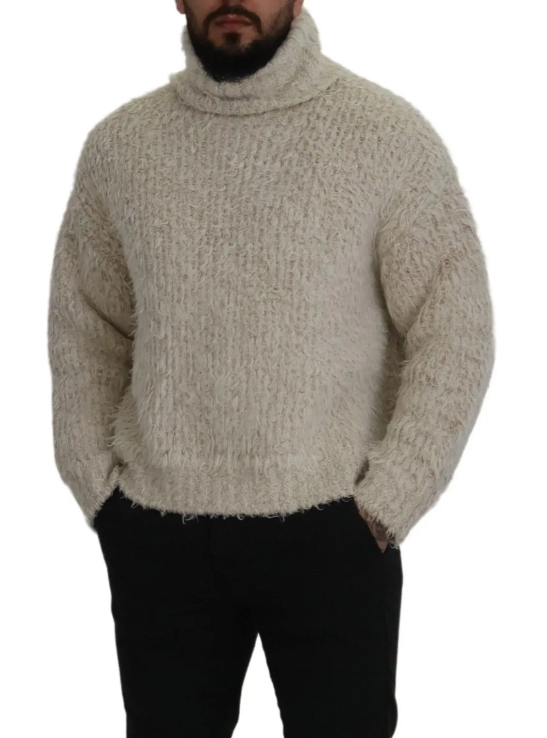 Dolce & Gabbana Men's Elegant Cream Turtleneck Wool Blend Sweater