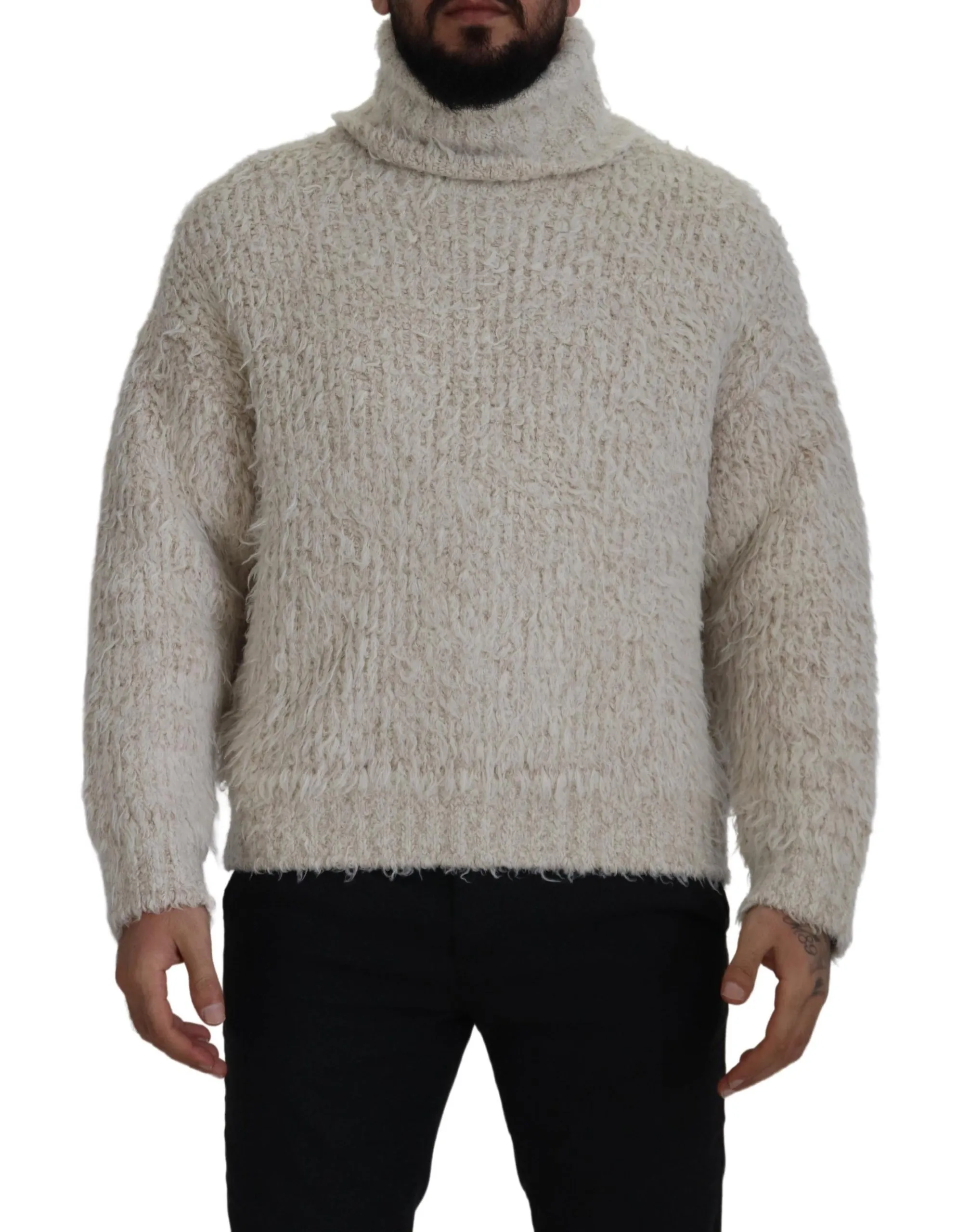 Dolce & Gabbana Men's Elegant Cream Turtleneck Wool Blend Sweater