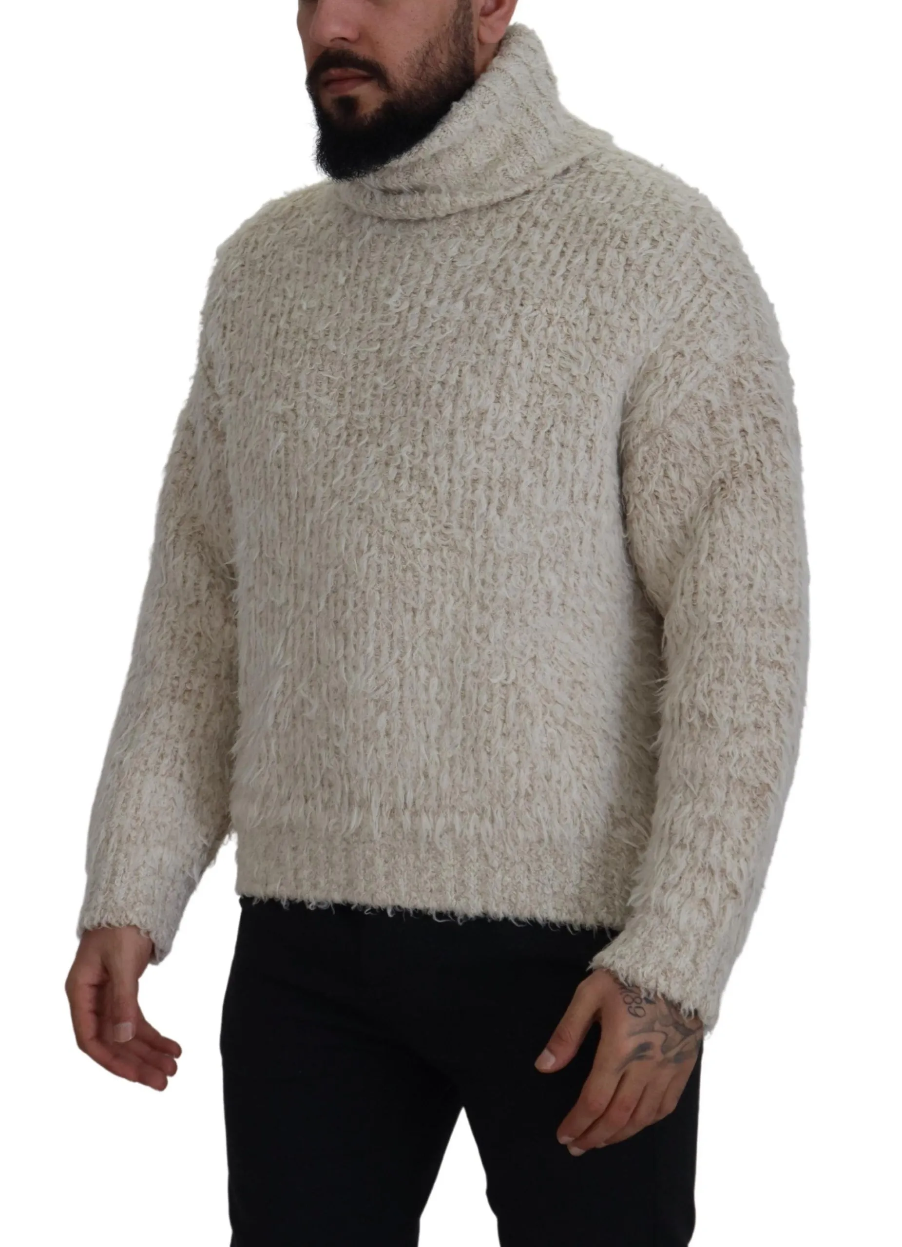 Dolce & Gabbana Men's Elegant Cream Turtleneck Wool Blend Sweater