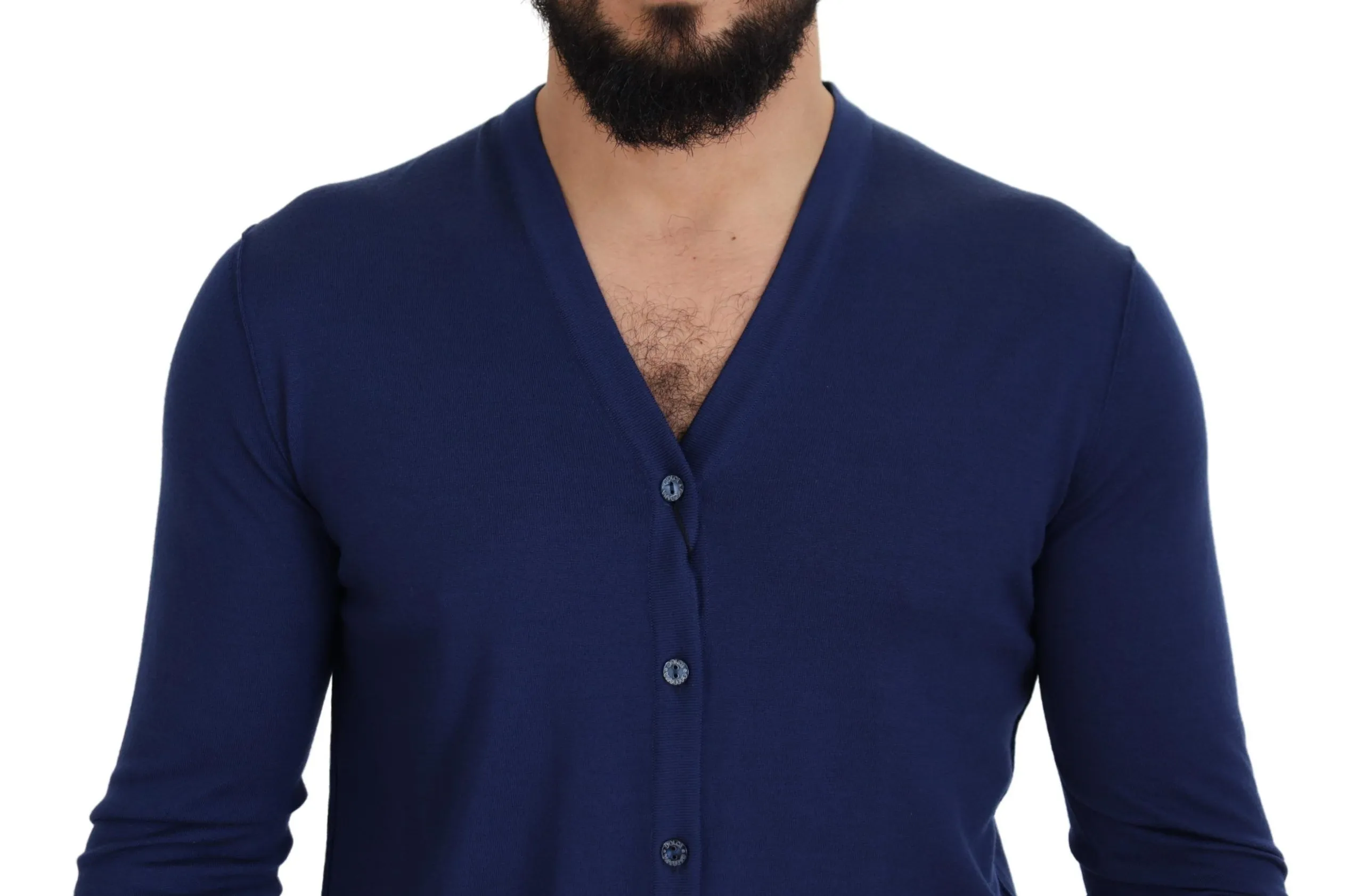 Dolce & Gabbana Men's Elegant Virgin Wool Blue Cardigan Sweater