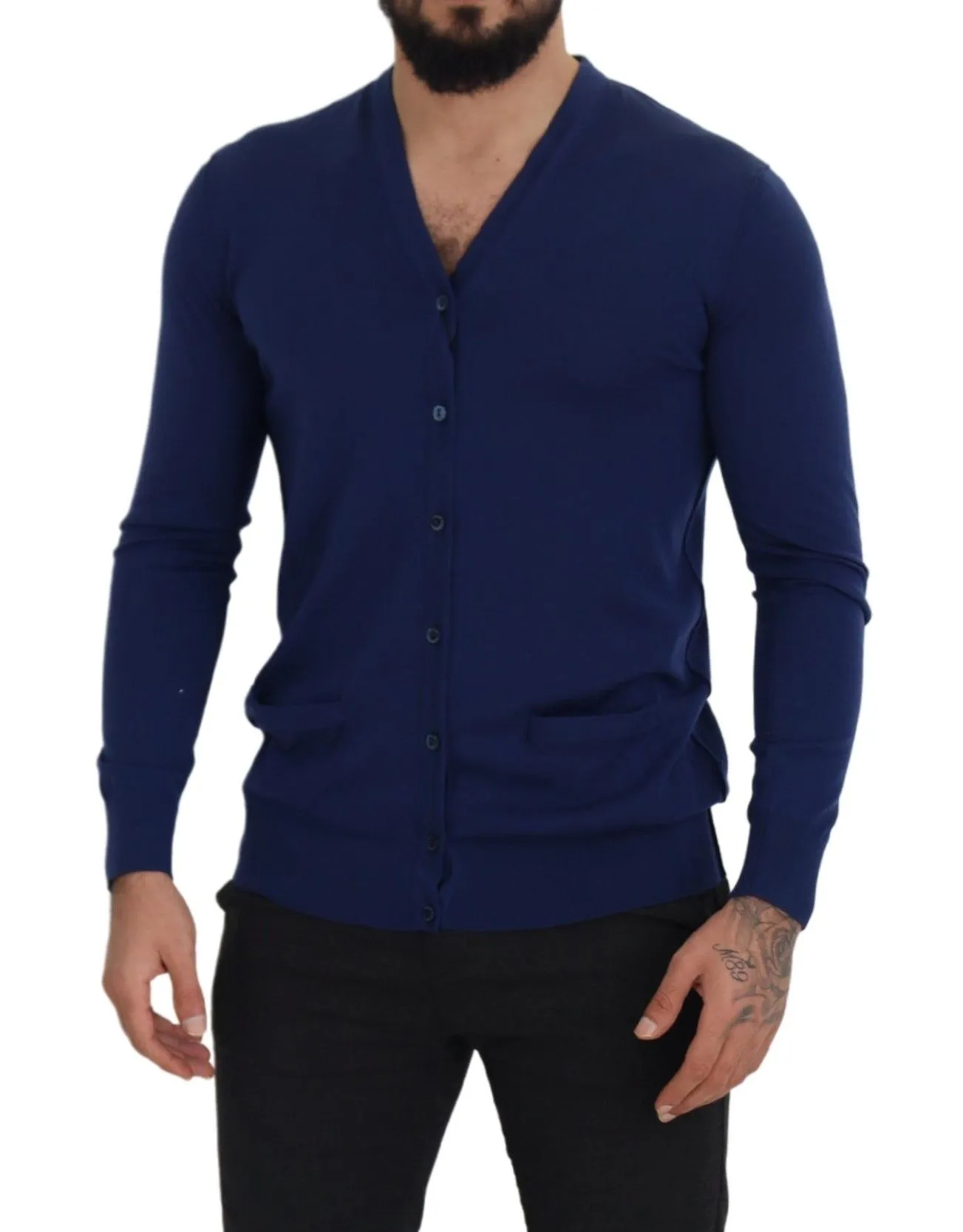Dolce & Gabbana Men's Elegant Virgin Wool Blue Cardigan Sweater