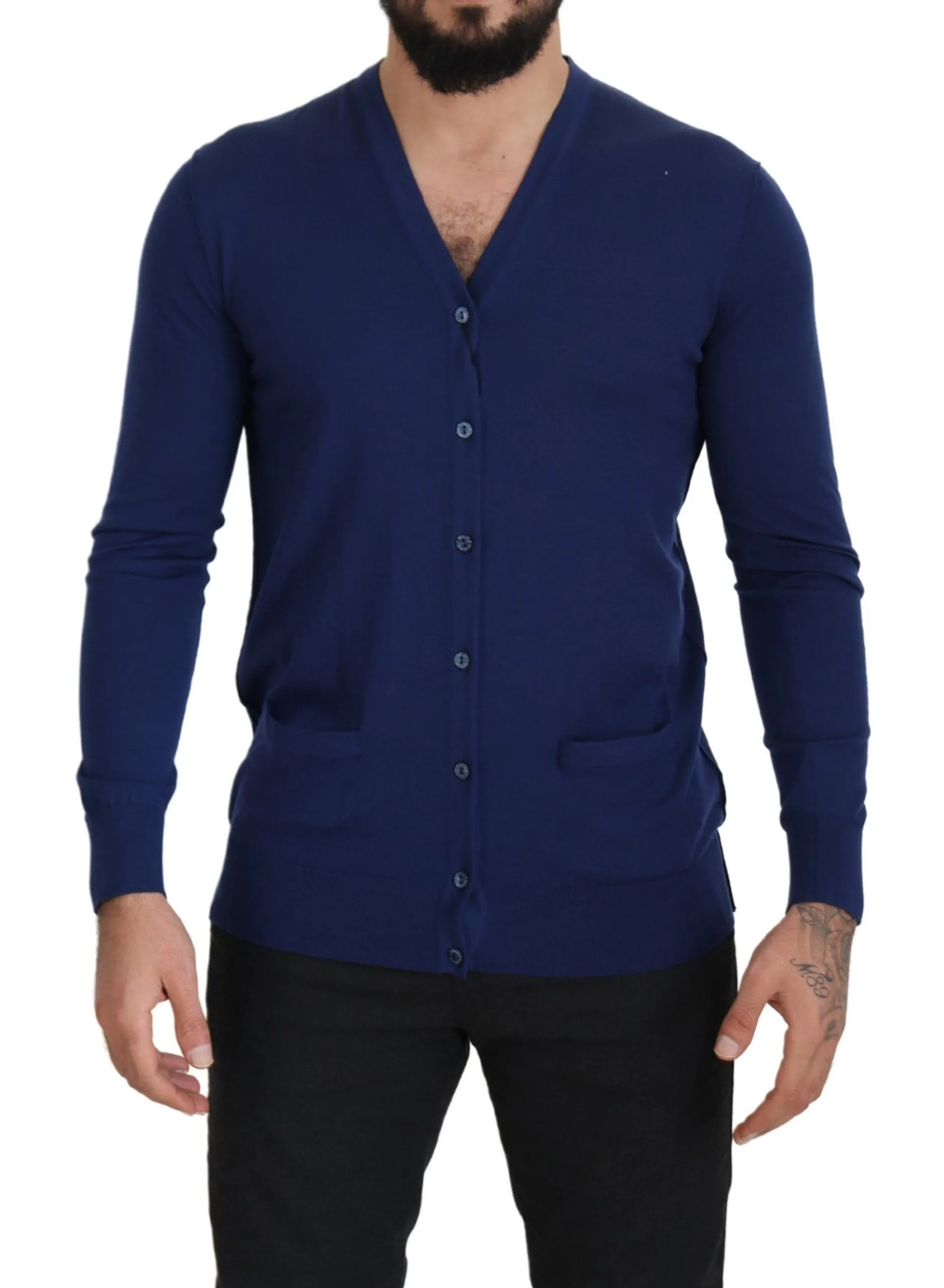 Dolce & Gabbana Men's Elegant Virgin Wool Blue Cardigan Sweater
