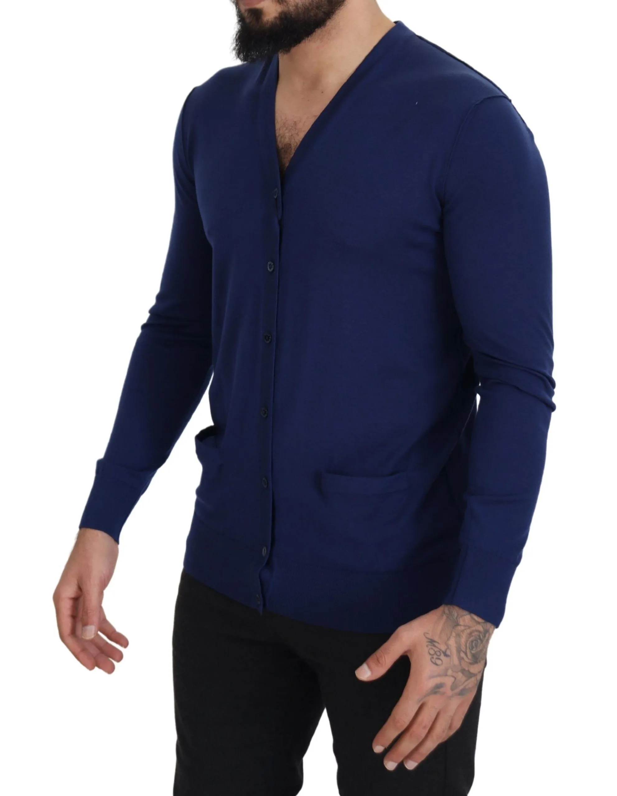 Dolce & Gabbana Men's Elegant Virgin Wool Blue Cardigan Sweater