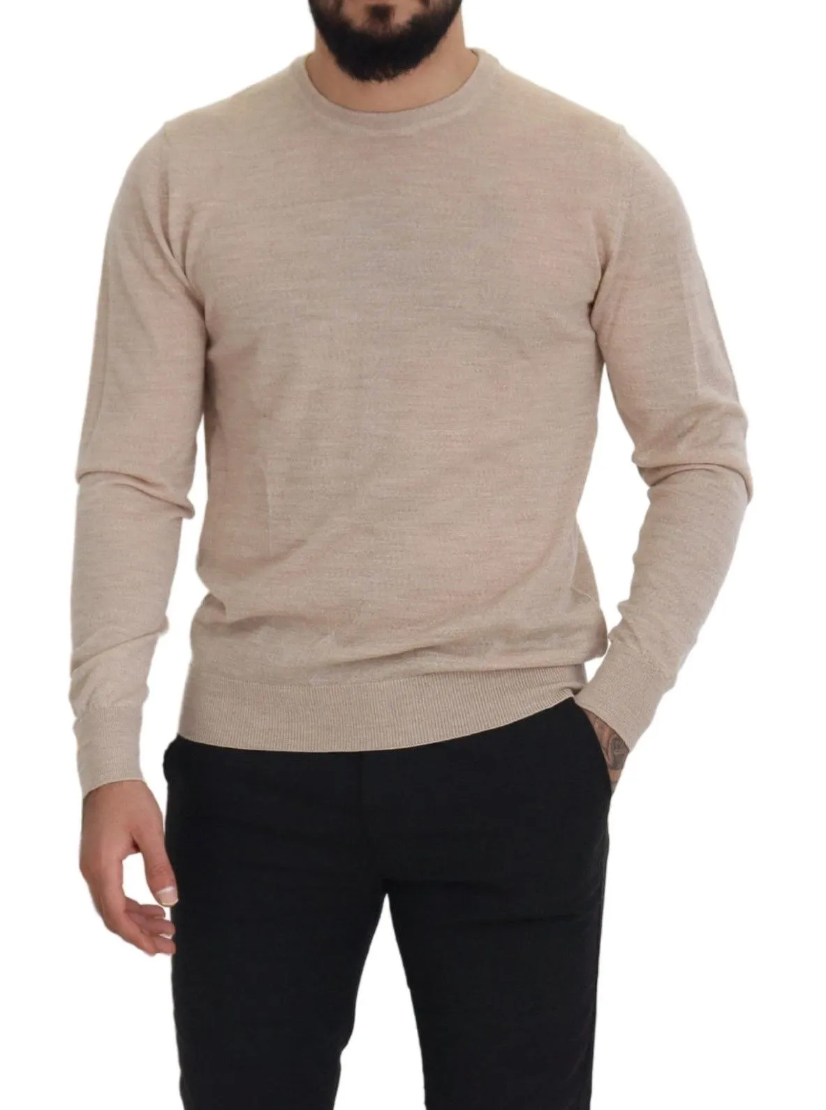 Dolce & Gabbana Men's Elegant Beige Crewneck Wool Sweater
