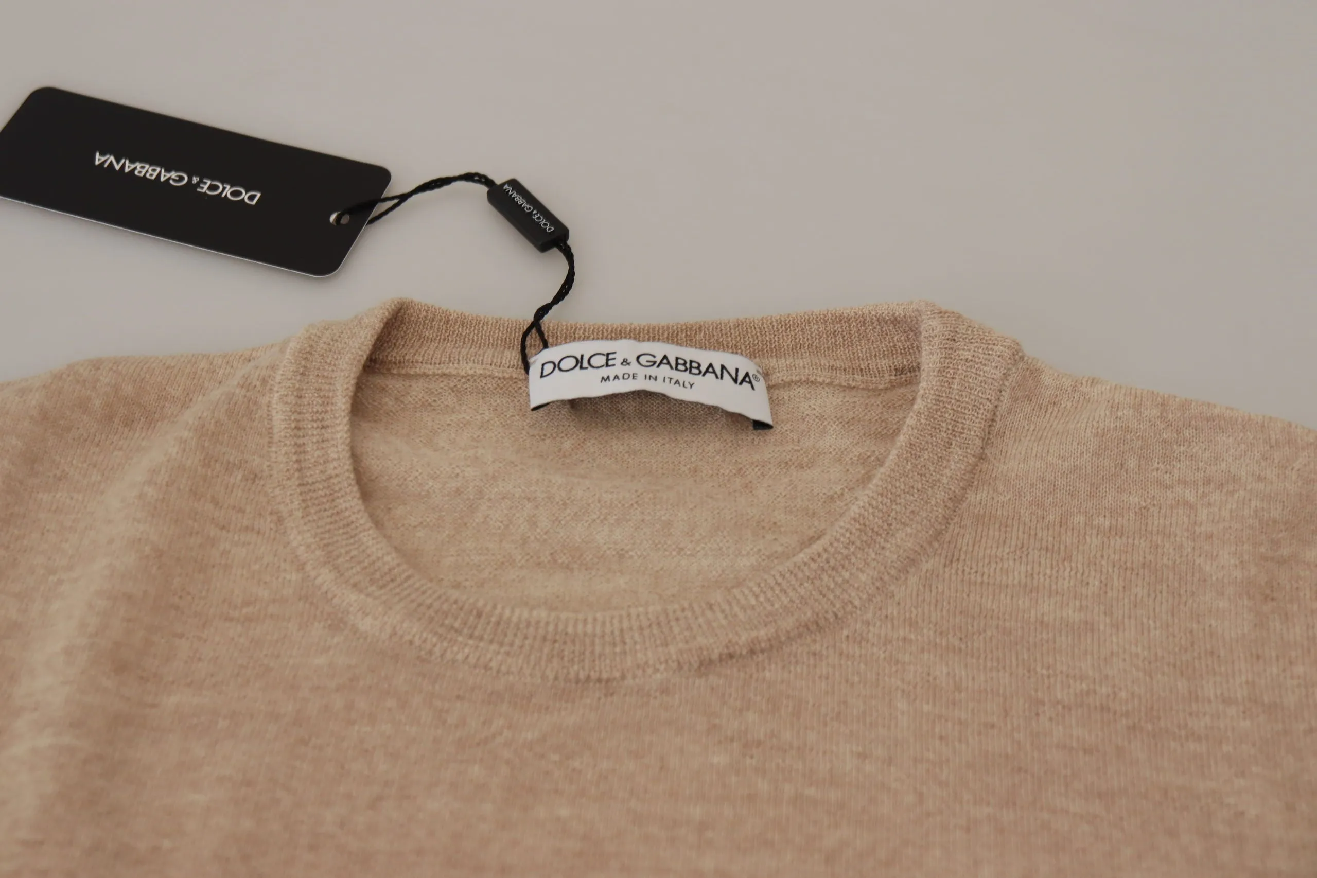 Dolce & Gabbana Men's Elegant Beige Crewneck Wool Sweater