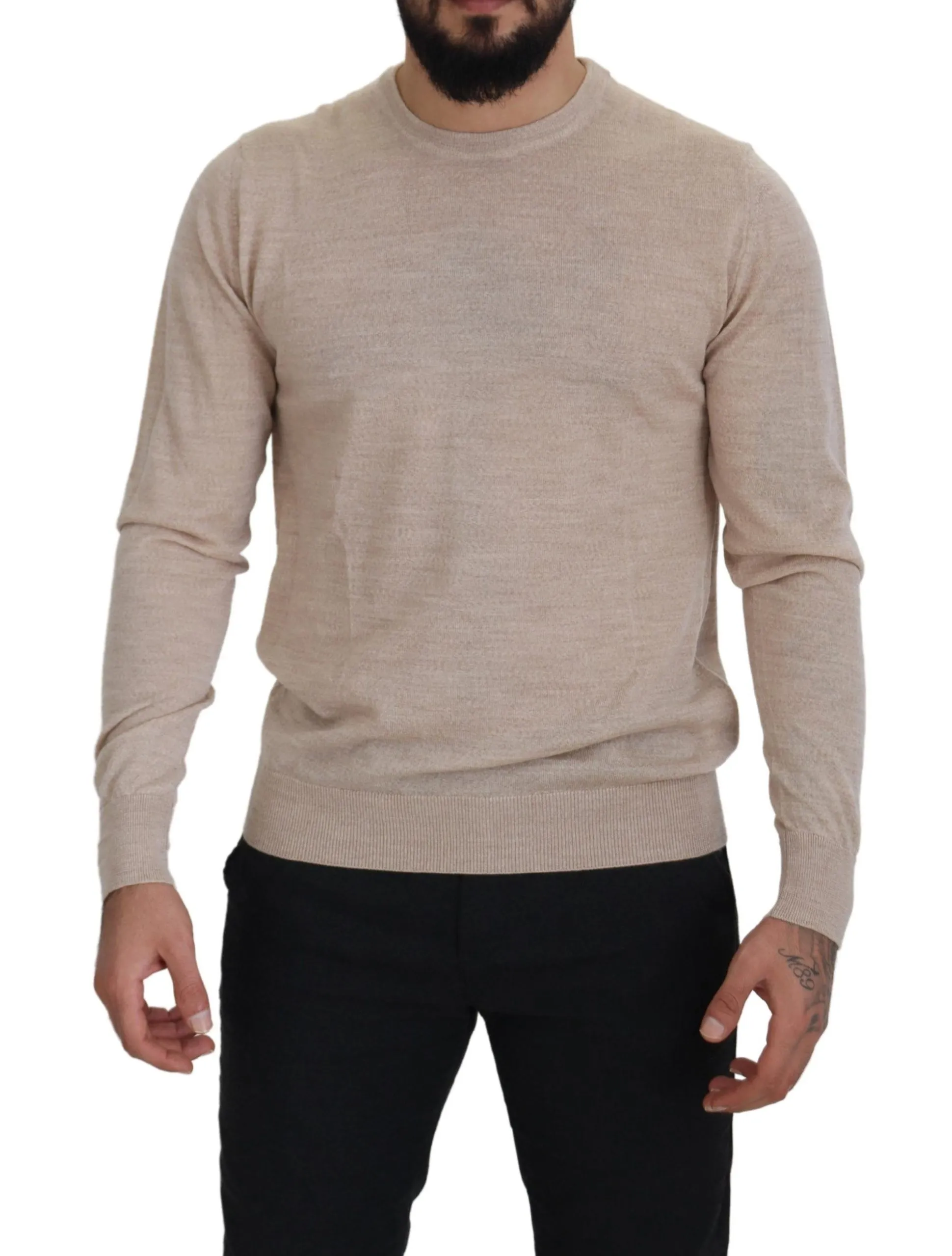 Dolce & Gabbana Men's Elegant Beige Crewneck Wool Sweater